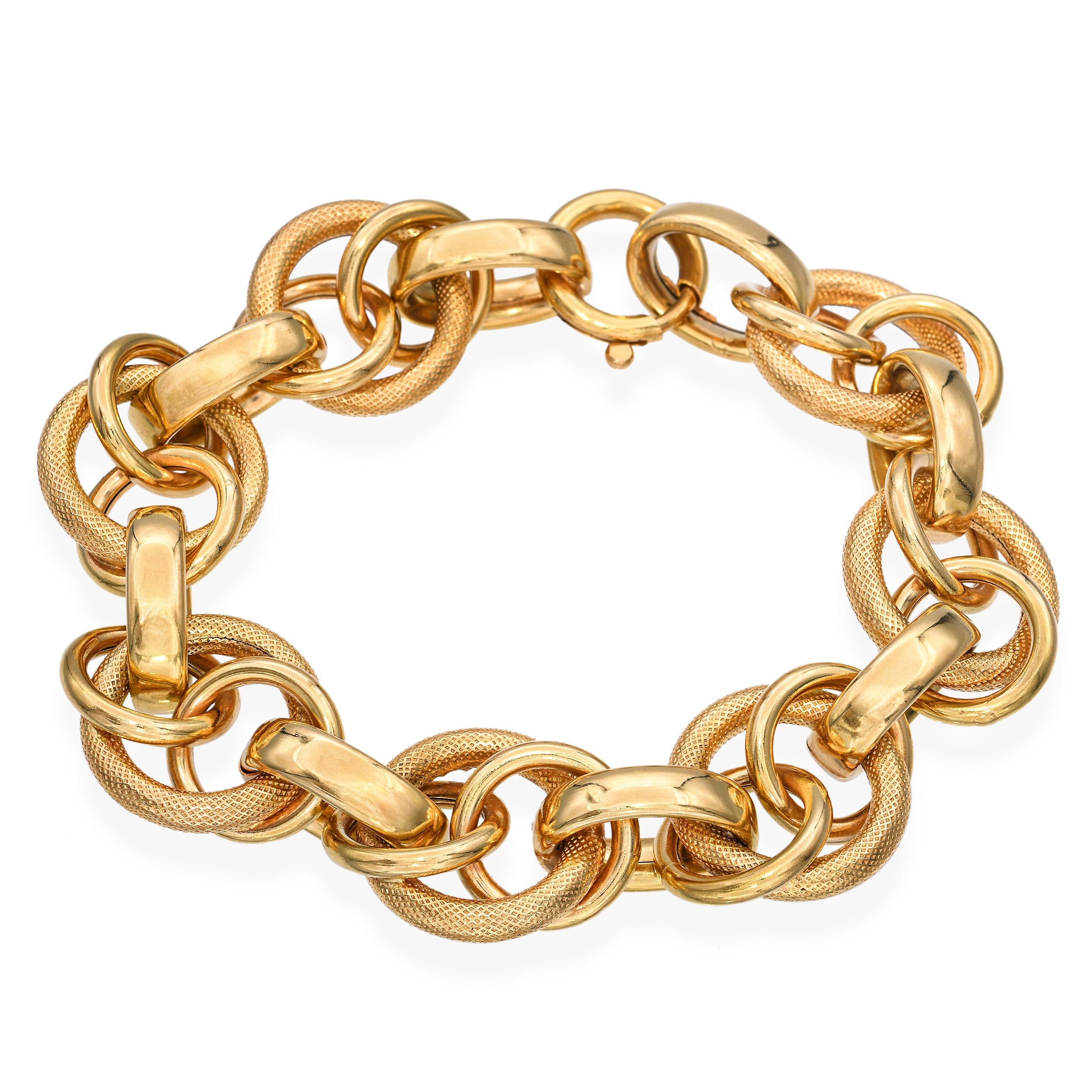 Vintage 18k Yellow Gold Mixed Link Chain Bracelet
