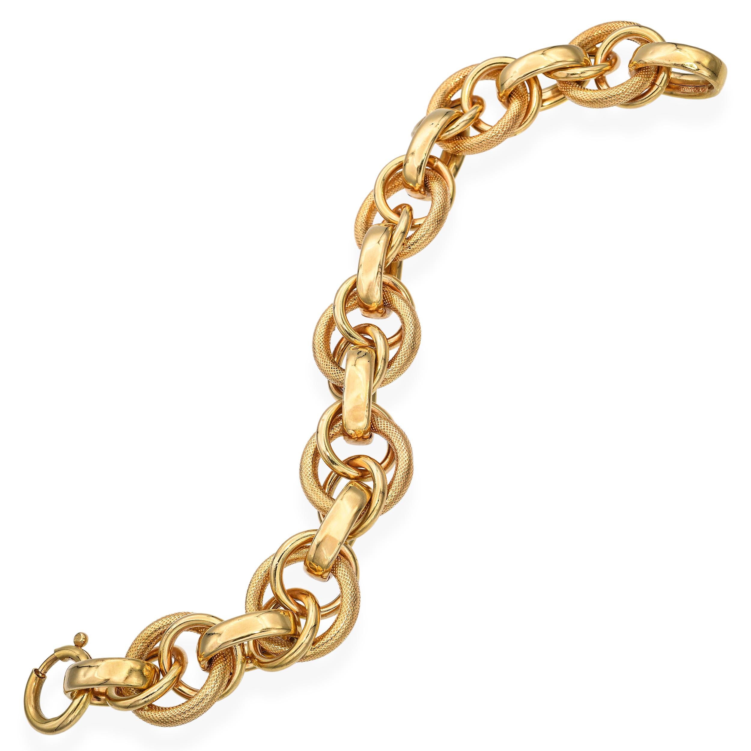 Vintage 18k Yellow Gold Mixed Link Chain Bracelet