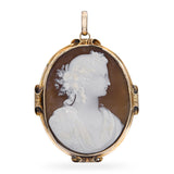 Vintage 14k Yellow Gold Neoclassical Woman Cameo Pendant