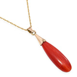 Vintage Yellow Gold Coral Drop Pendant Necklace