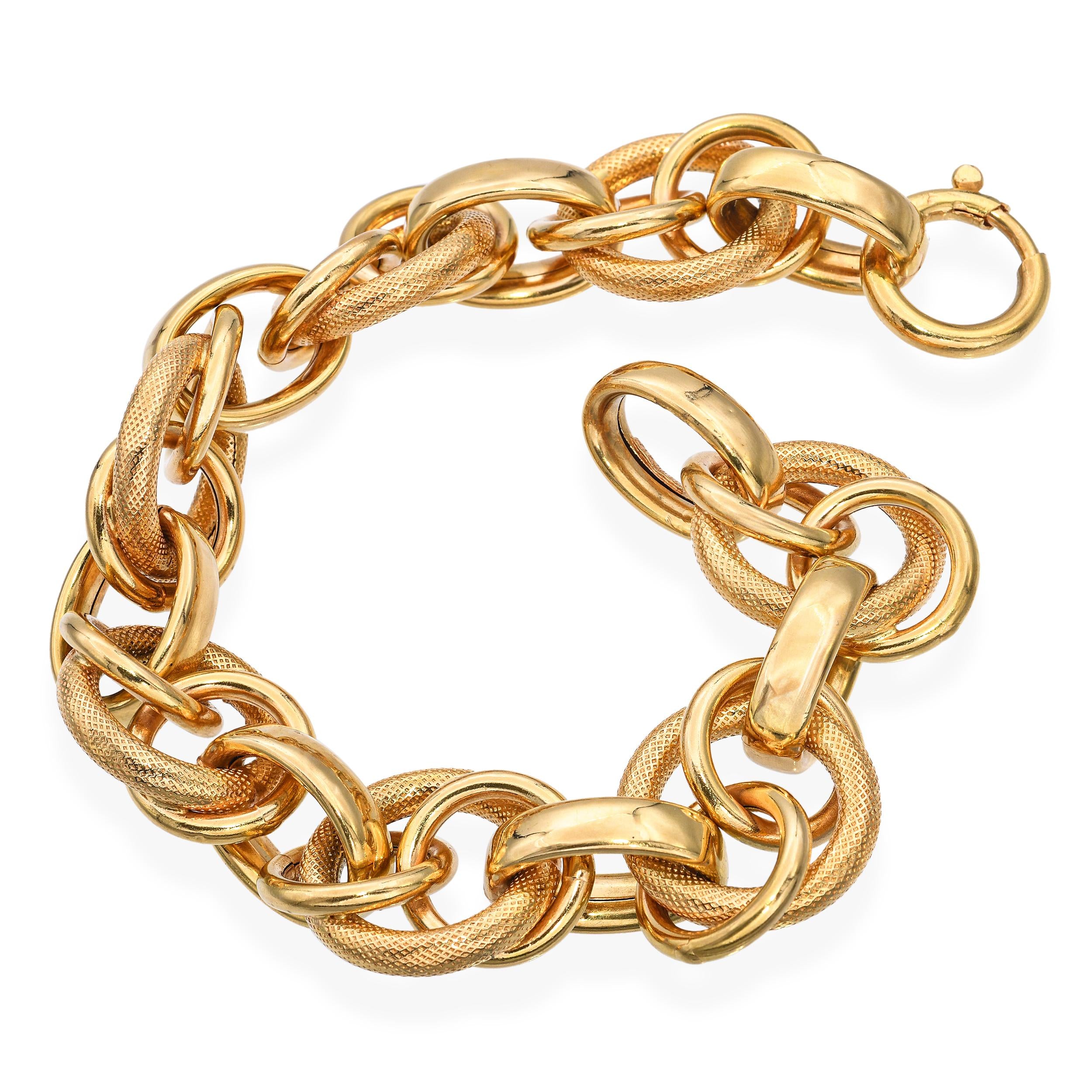 Vintage 18k Yellow Gold Mixed Link Chain Bracelet