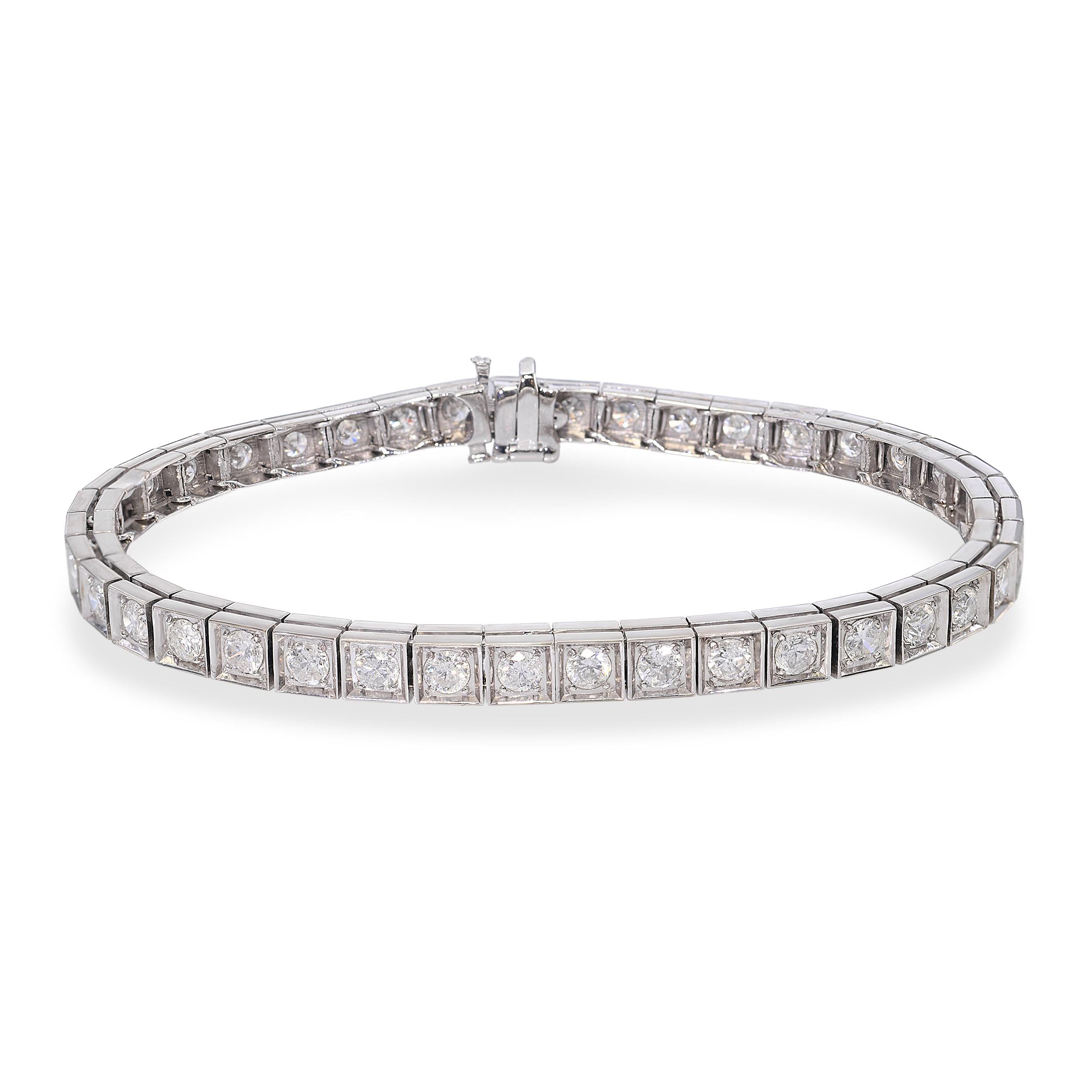 Vintage 14k White Gold 3.48ctw Diamond Line Bracelet