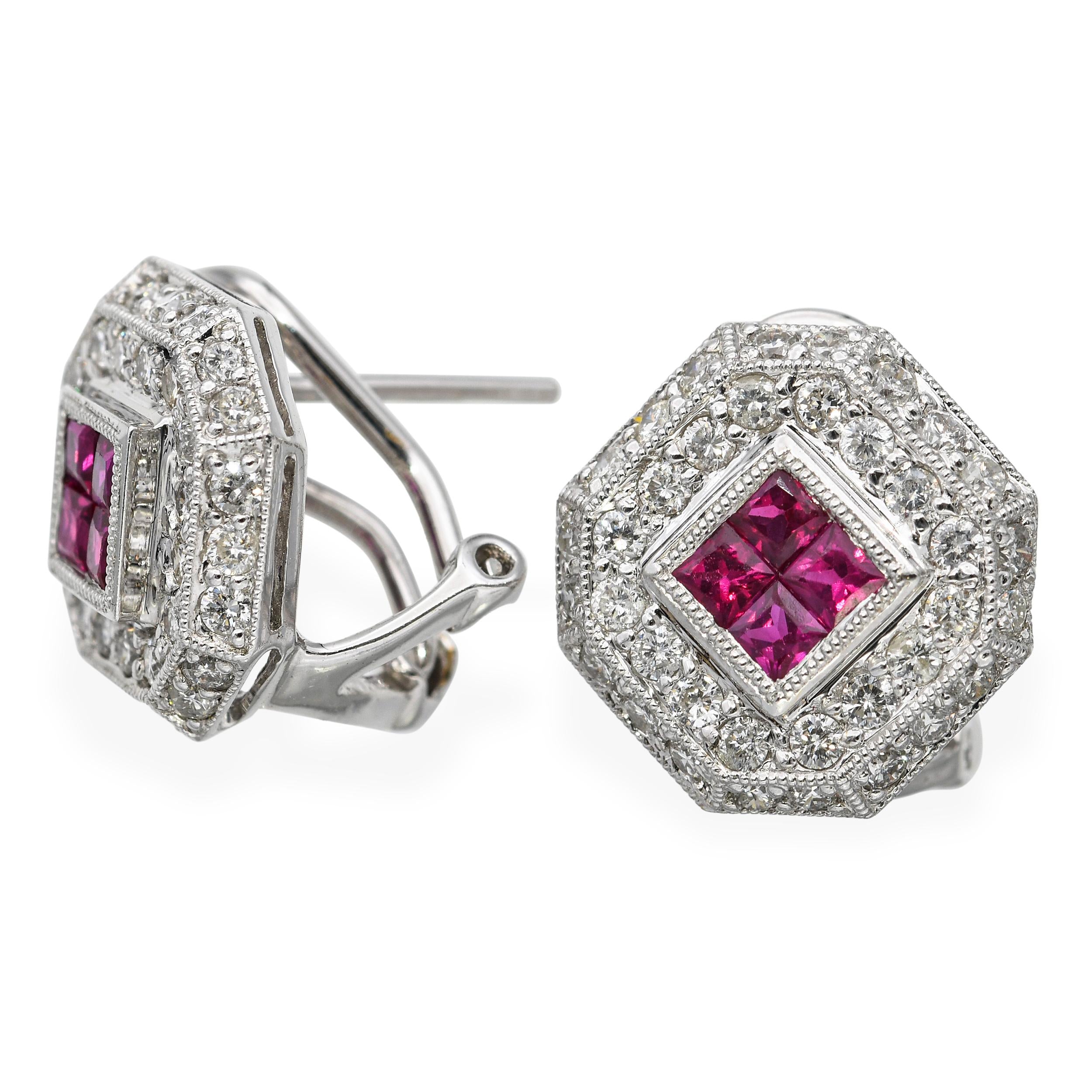 18k White Gold Diamond and Ruby Earrings