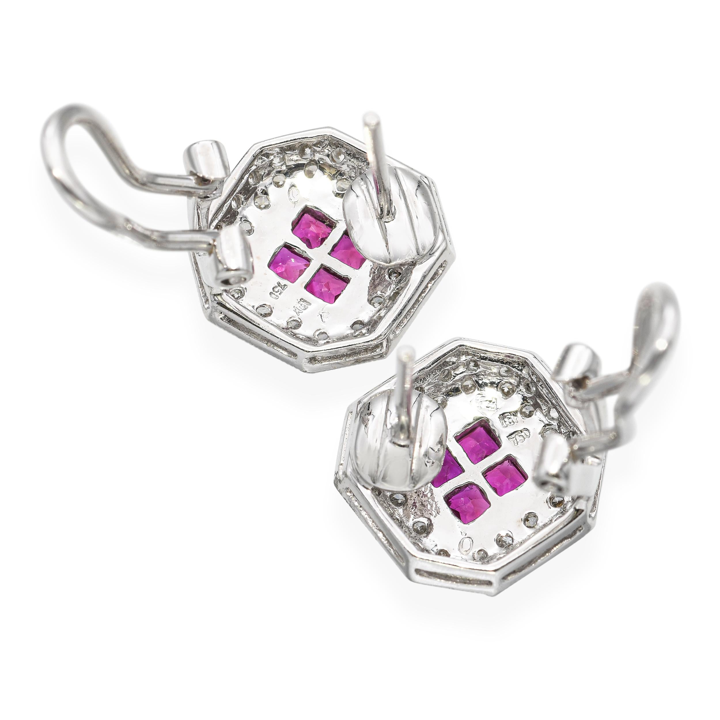 18k White Gold Diamond and Ruby Earrings