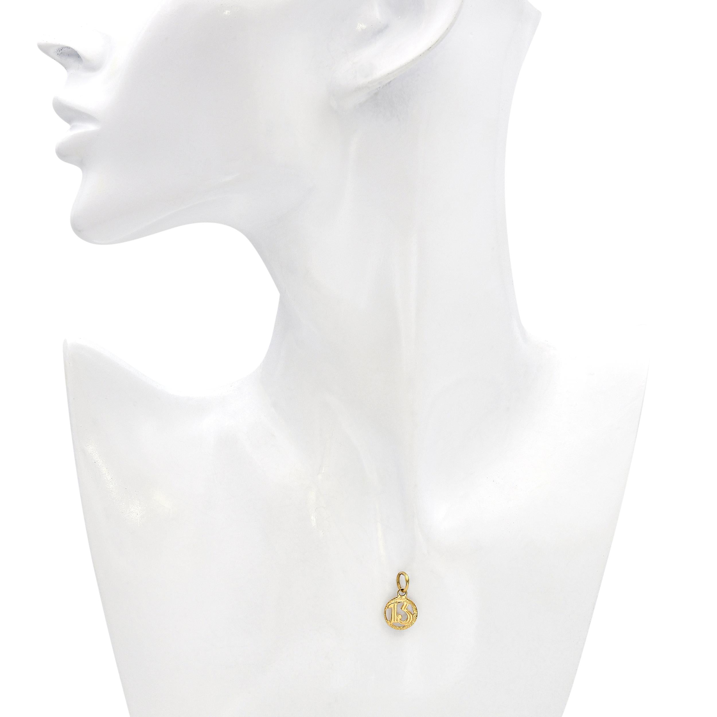 Vintage 18k Yellow Gold Lucky Number Thirteen Pendant