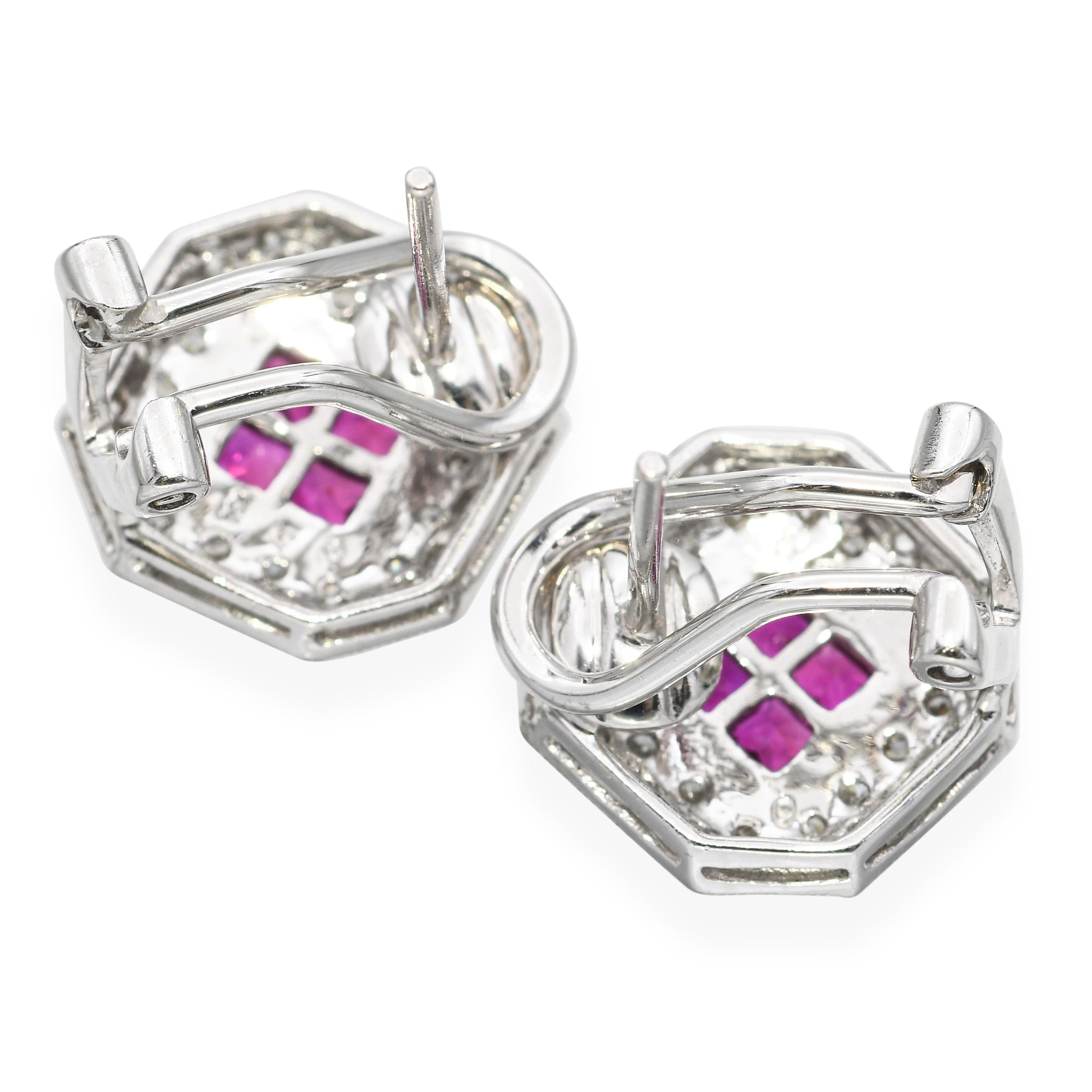 18k White Gold Diamond and Ruby Earrings