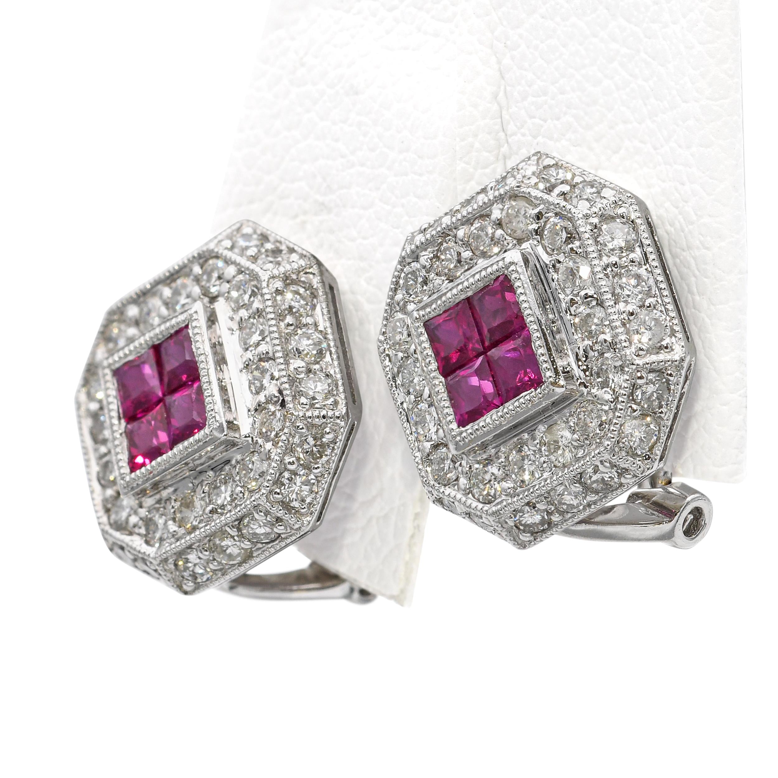 18k White Gold Diamond and Ruby Earrings