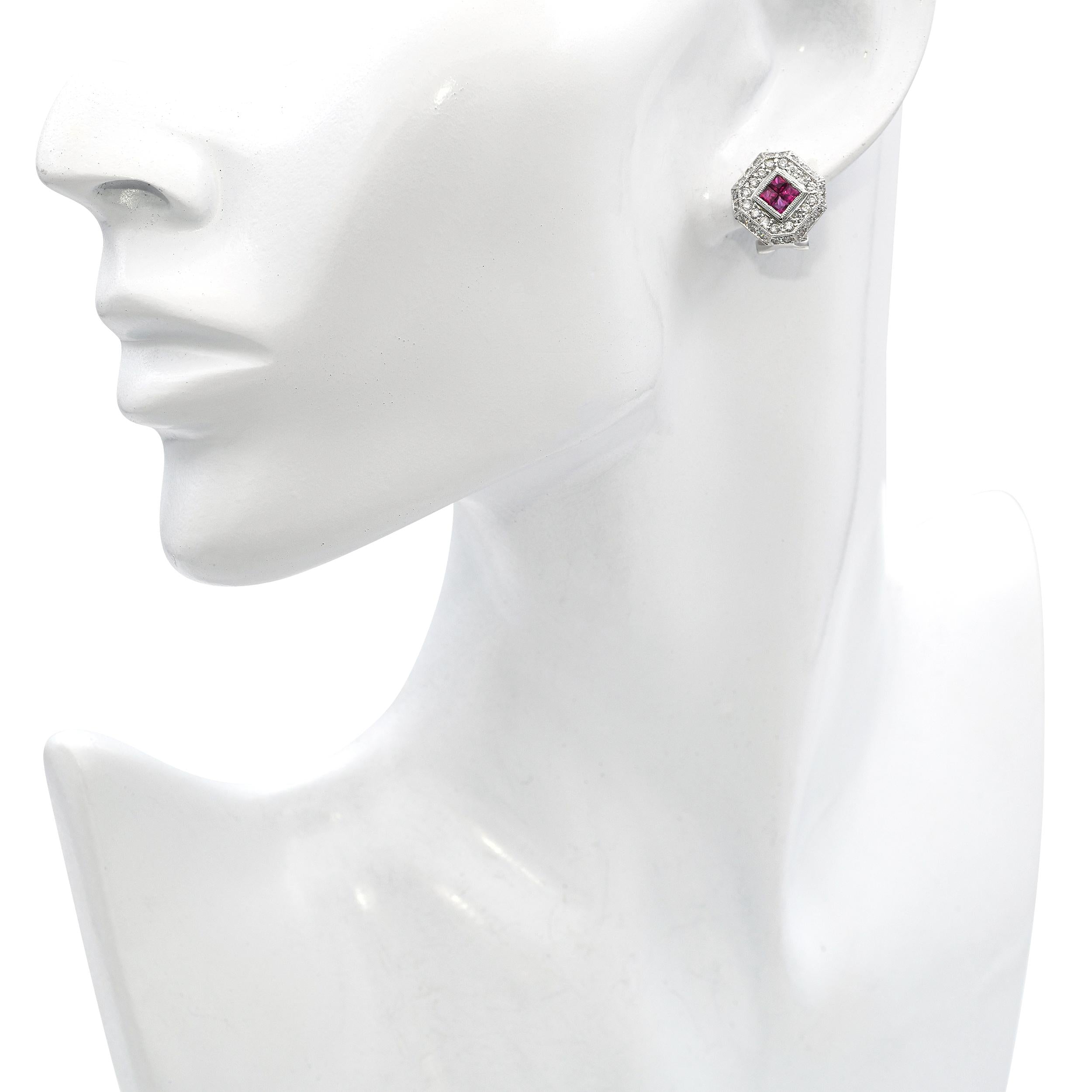 18k White Gold Diamond and Ruby Earrings