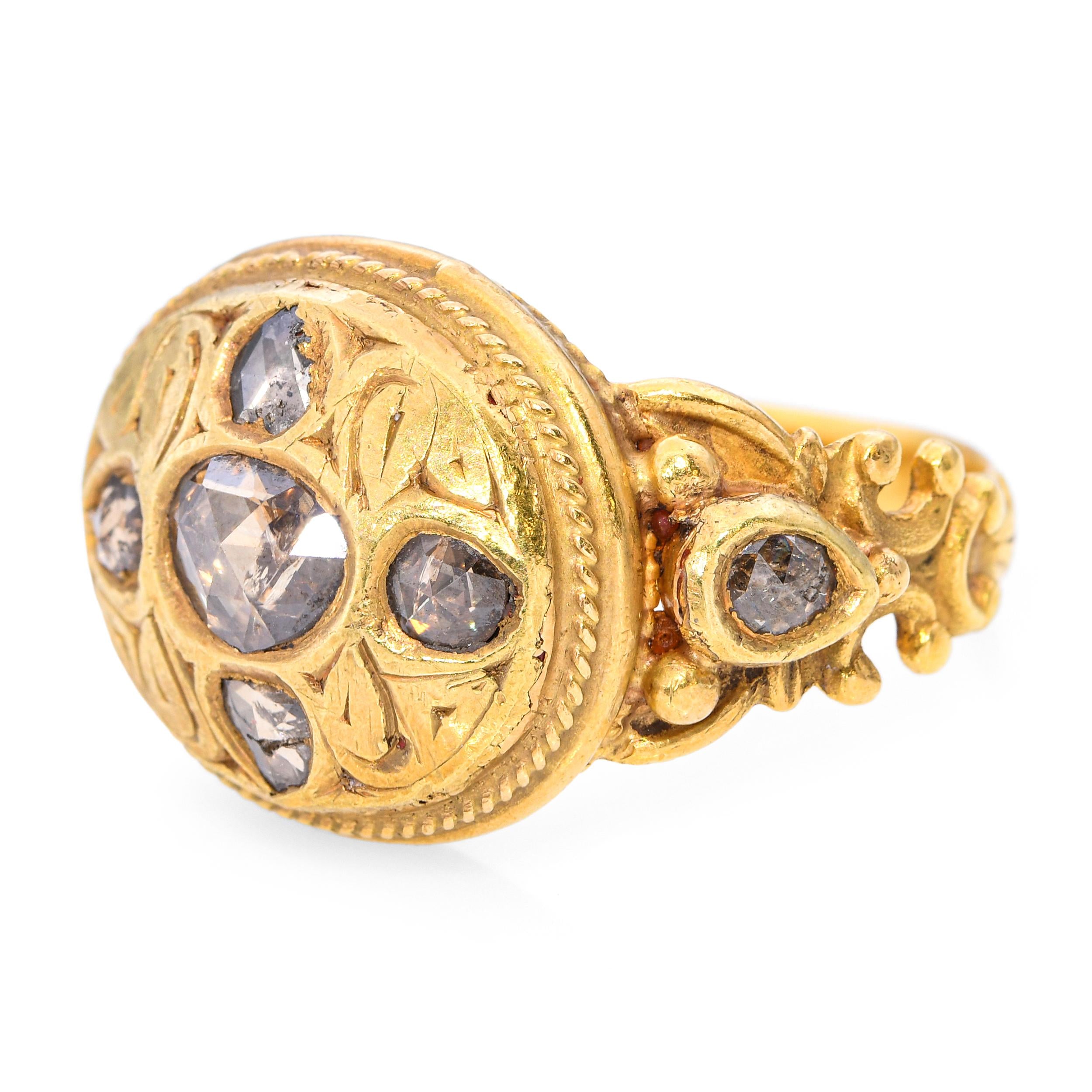 Antique 21k Yellow Gold Brown Rose Cut Diamond Ring