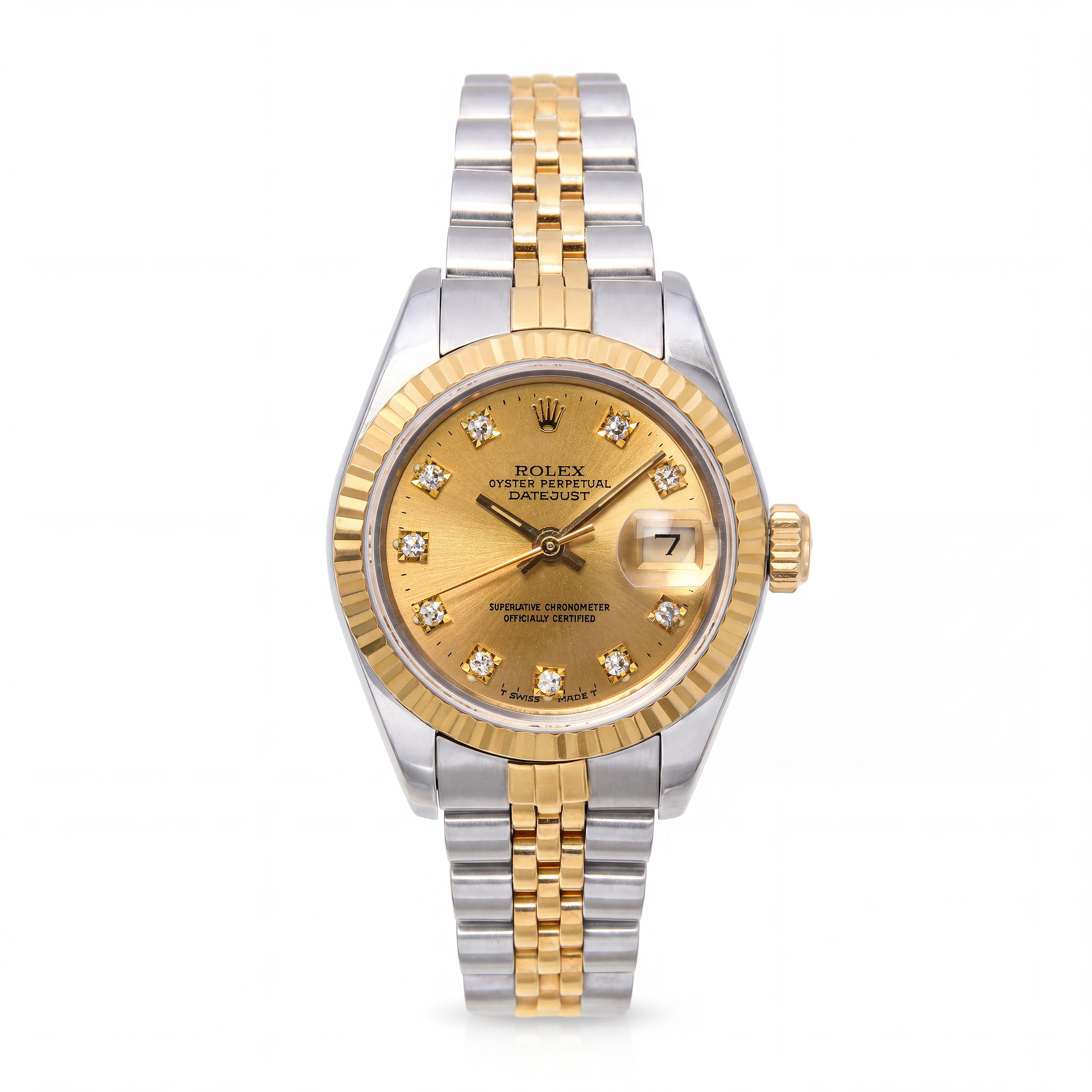 1989 Rolex Two Tone Datejust Diamond Dial Automatic Ladies Watch Ref 69173