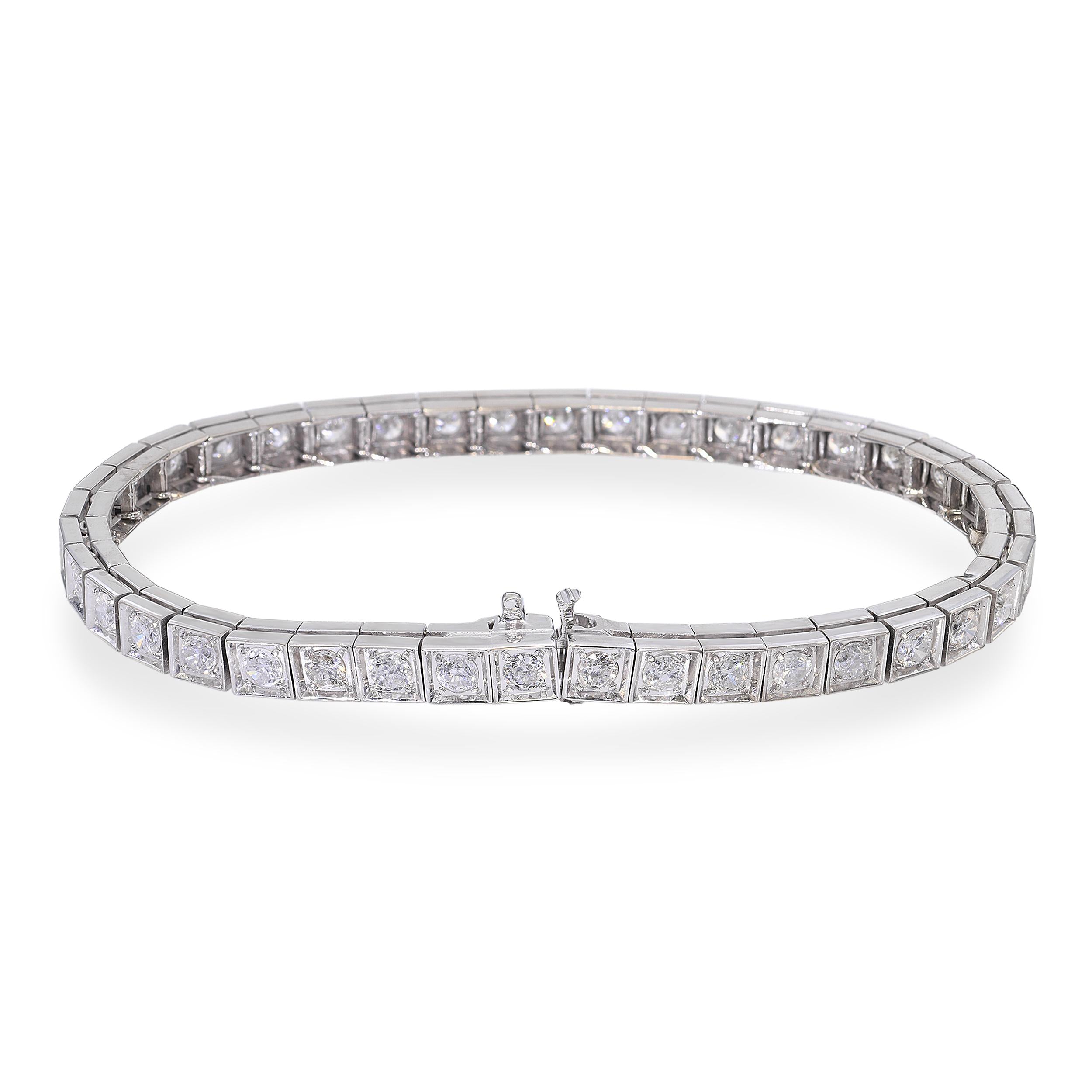 Vintage 14k White Gold 3.48ctw Diamond Line Bracelet