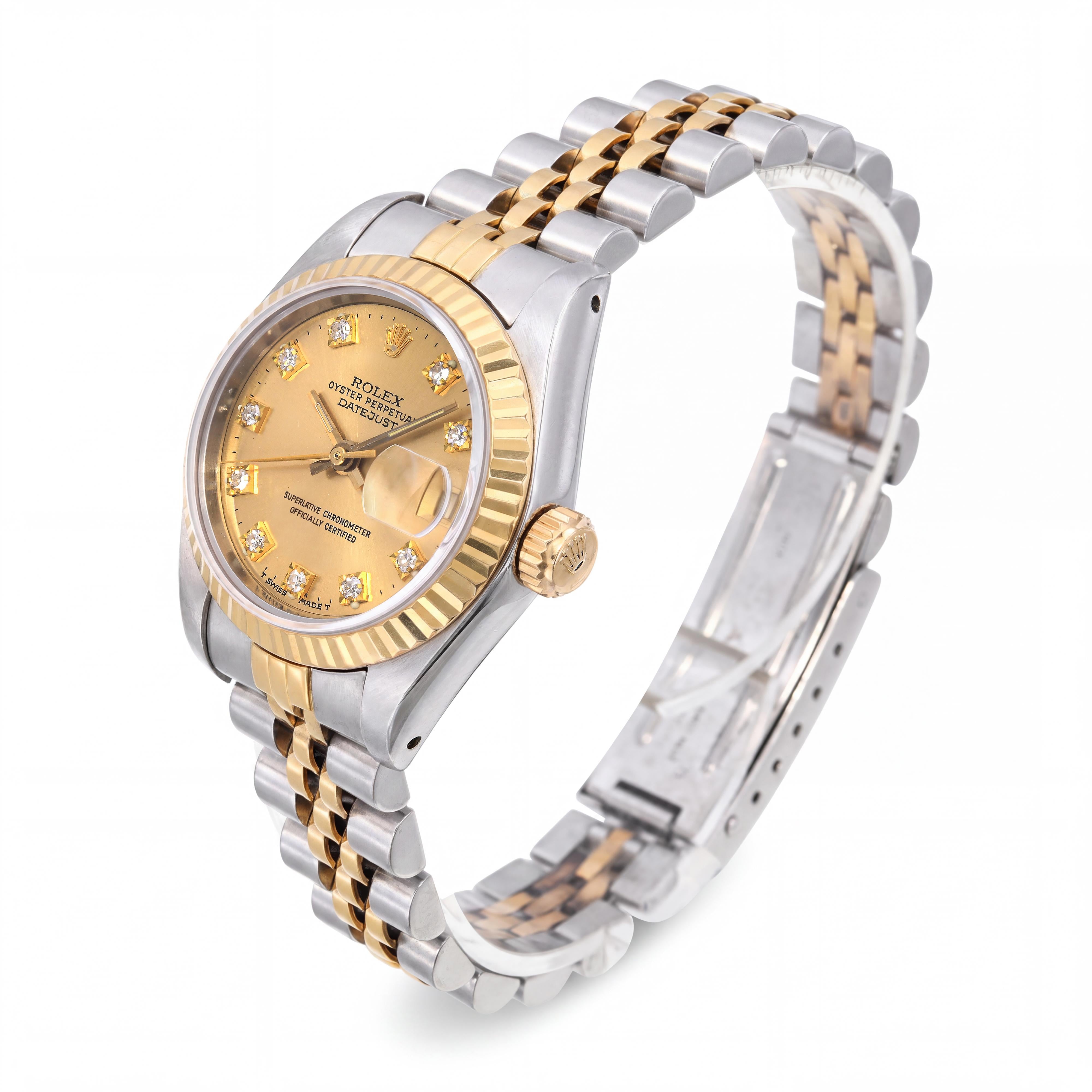 1989 Rolex Two Tone Datejust Diamond Dial Automatic Ladies Watch Ref 69173