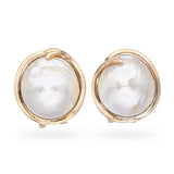 Vintage 14k Yellow Gold Mabe Pearl Earrings