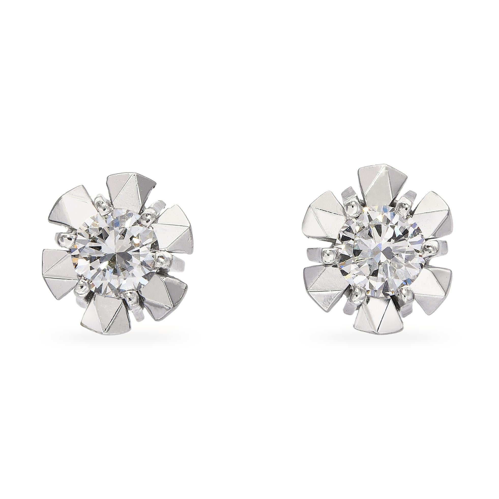 Vintage White Gold 0.50tcw Diamond Geometric Stud Earrings