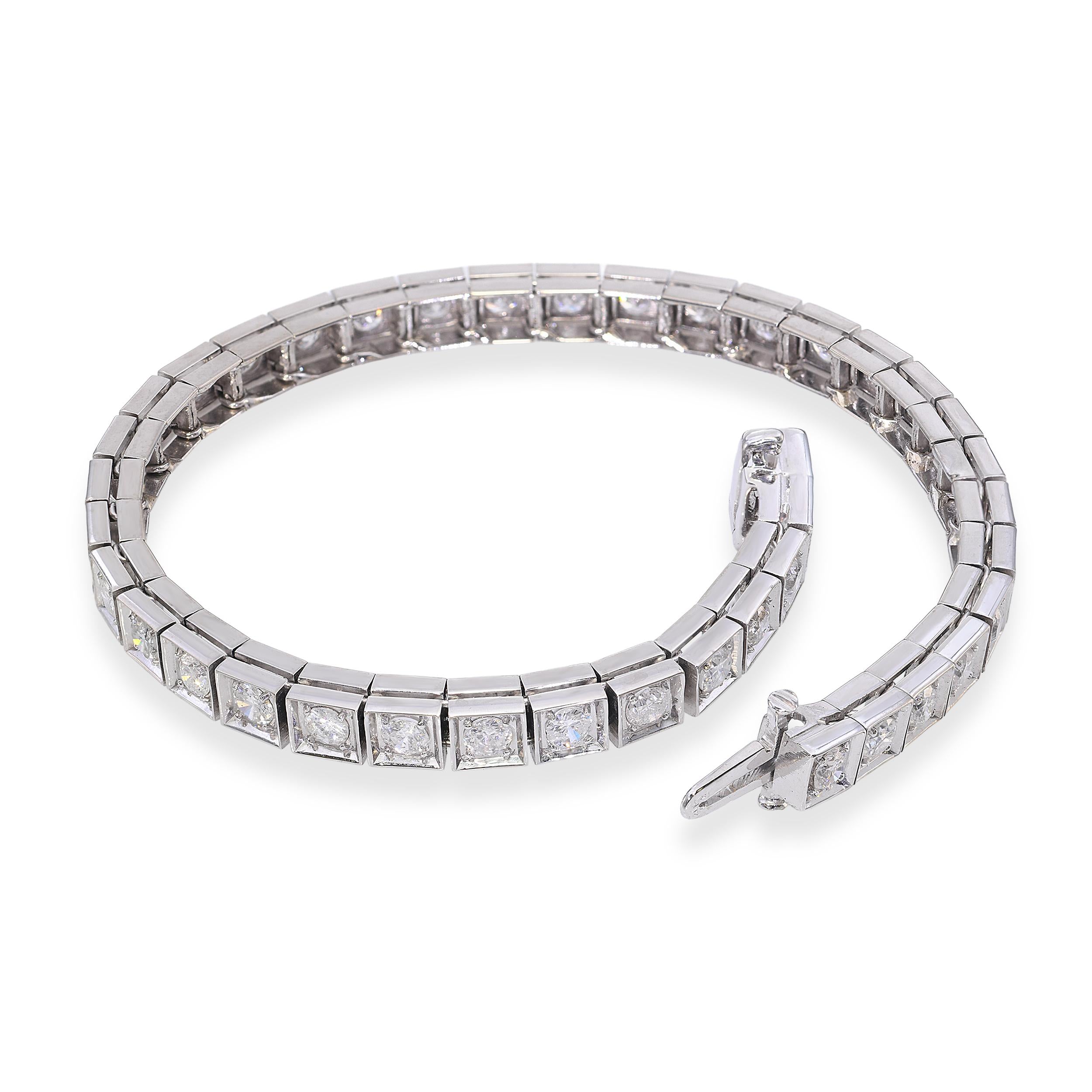 Vintage 14k White Gold 3.48ctw Diamond Line Bracelet