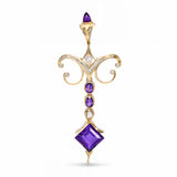 David Sacco 18k Yellow Gold Amethyst & Diamond Hand Fabricated Pendant