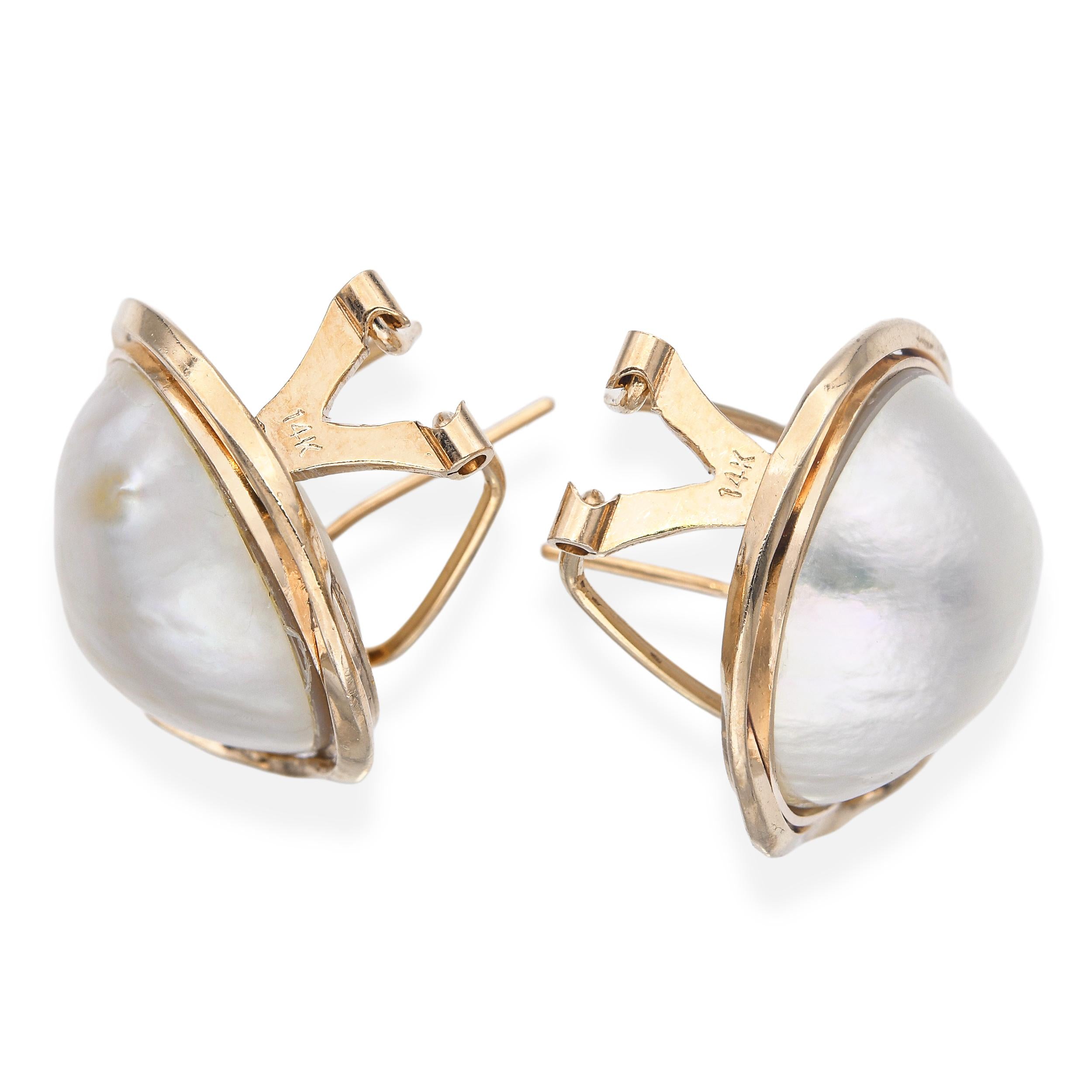Vintage 14k Yellow Gold Mabe Pearl Earrings