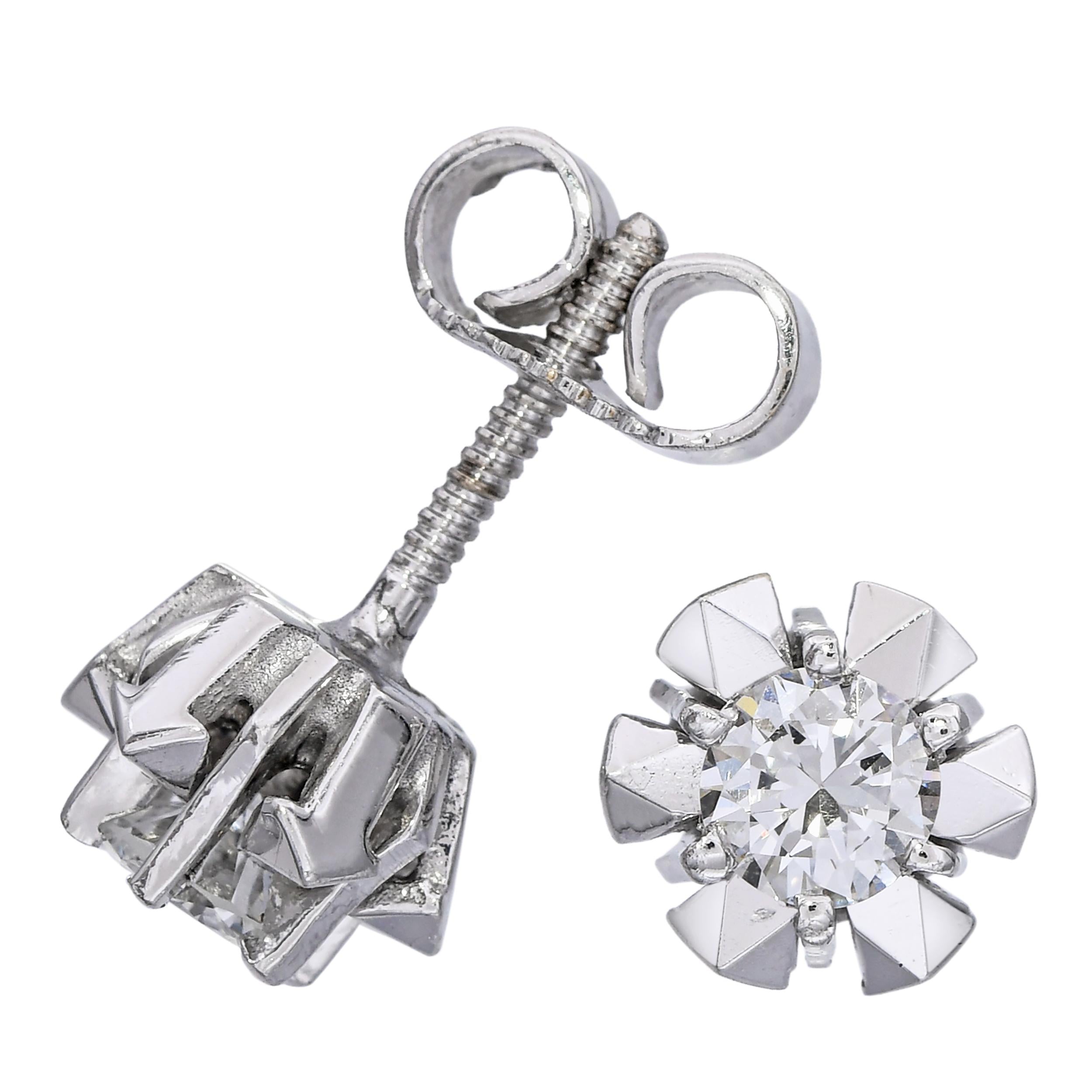 Vintage White Gold 0.50tcw Diamond Geometric Stud Earrings