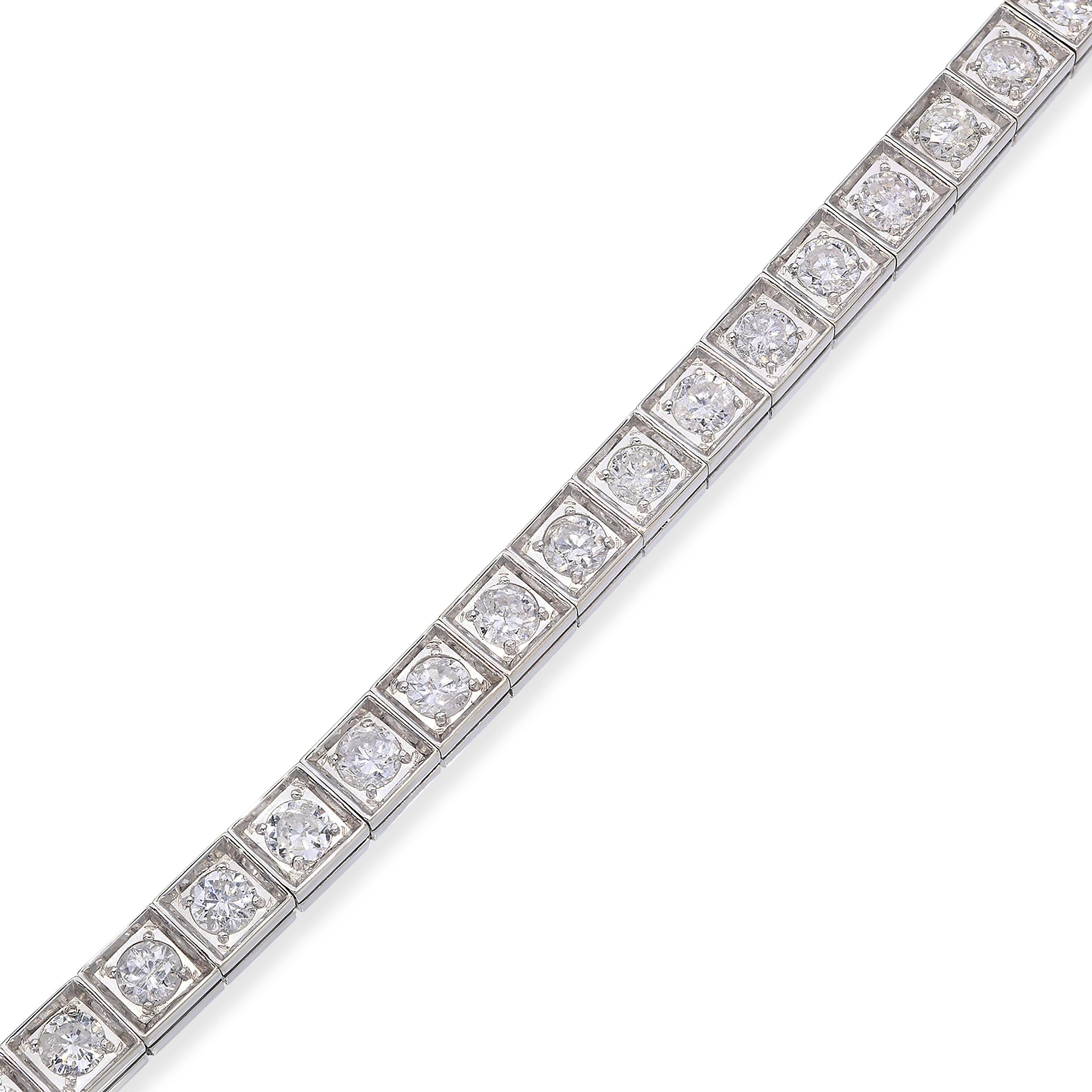 Vintage 14k White Gold 3.48ctw Diamond Line Bracelet