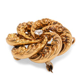 Antique Victorian 21k Yellow Gold OEC Diamond Scroll Pendant Brooch