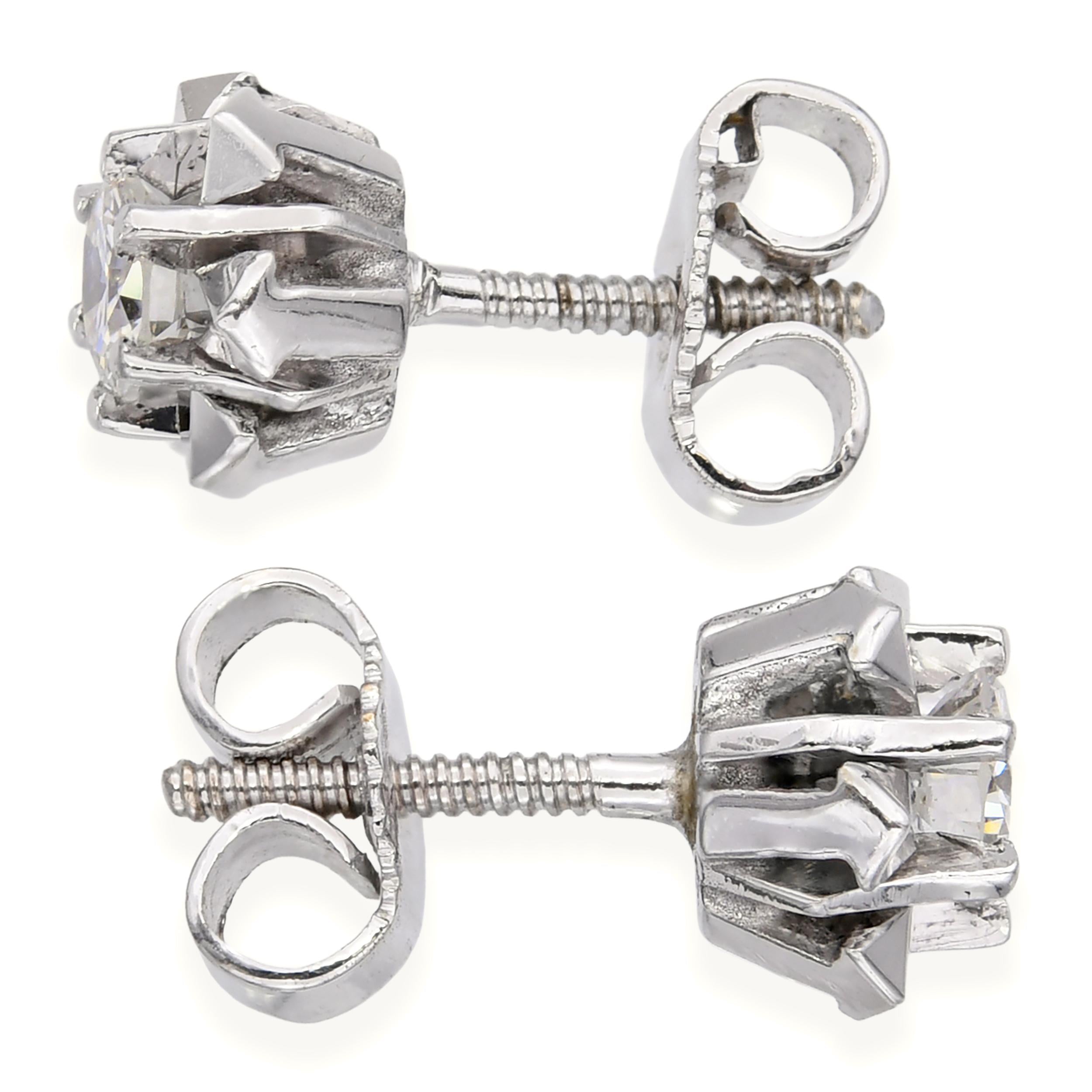 Vintage White Gold 0.50tcw Diamond Geometric Stud Earrings