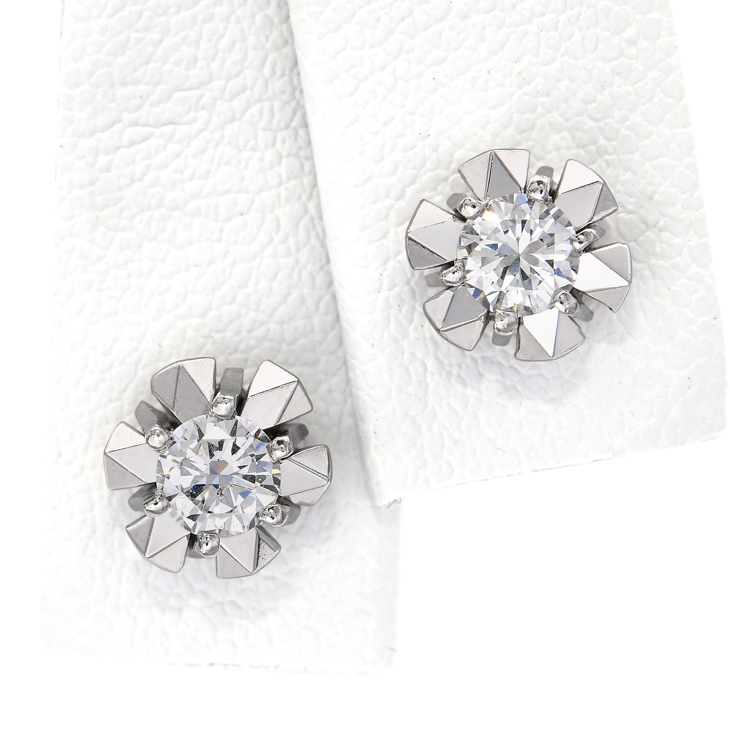 Vintage White Gold 0.50tcw Diamond Geometric Stud Earrings
