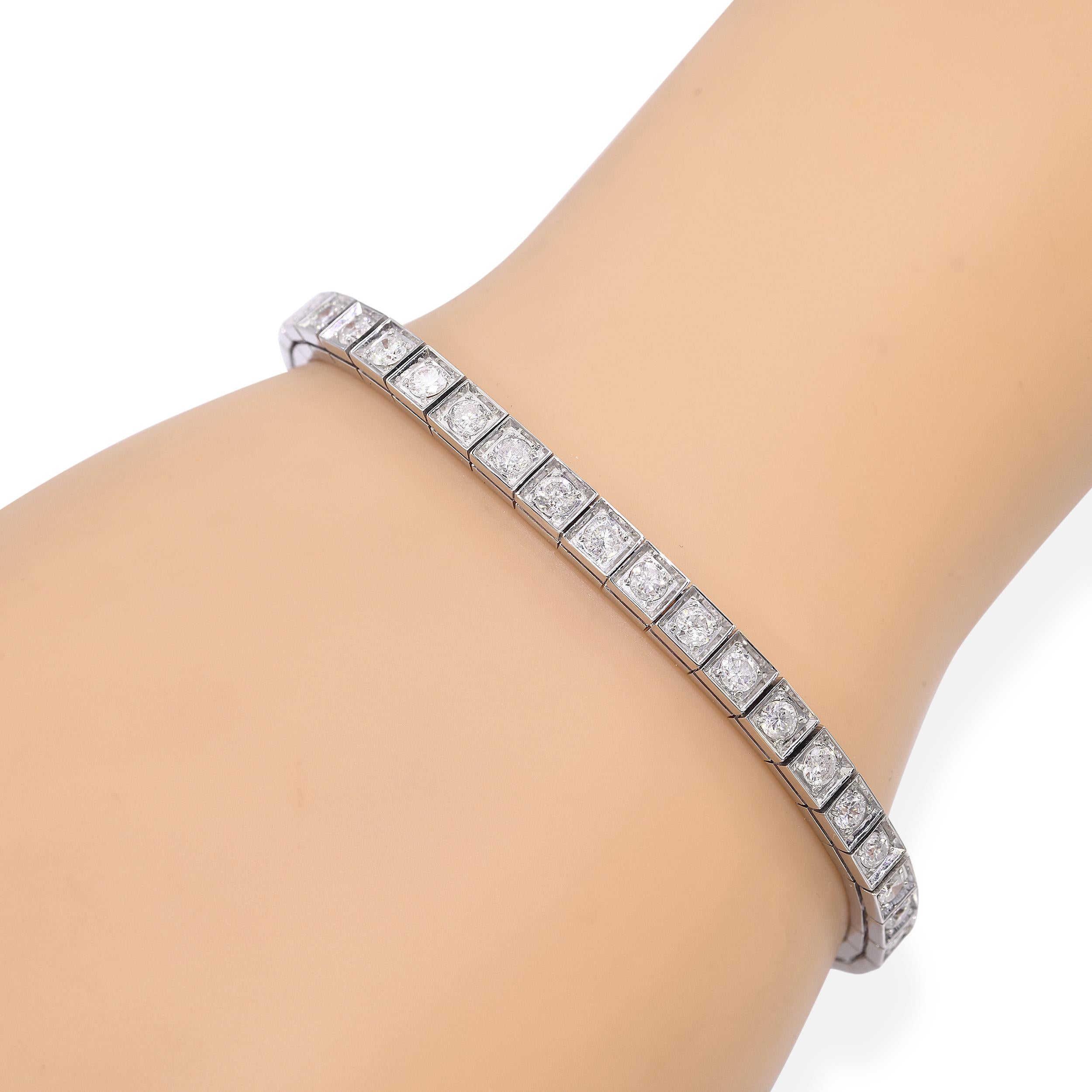 Vintage 14k White Gold 3.48ctw Diamond Line Bracelet