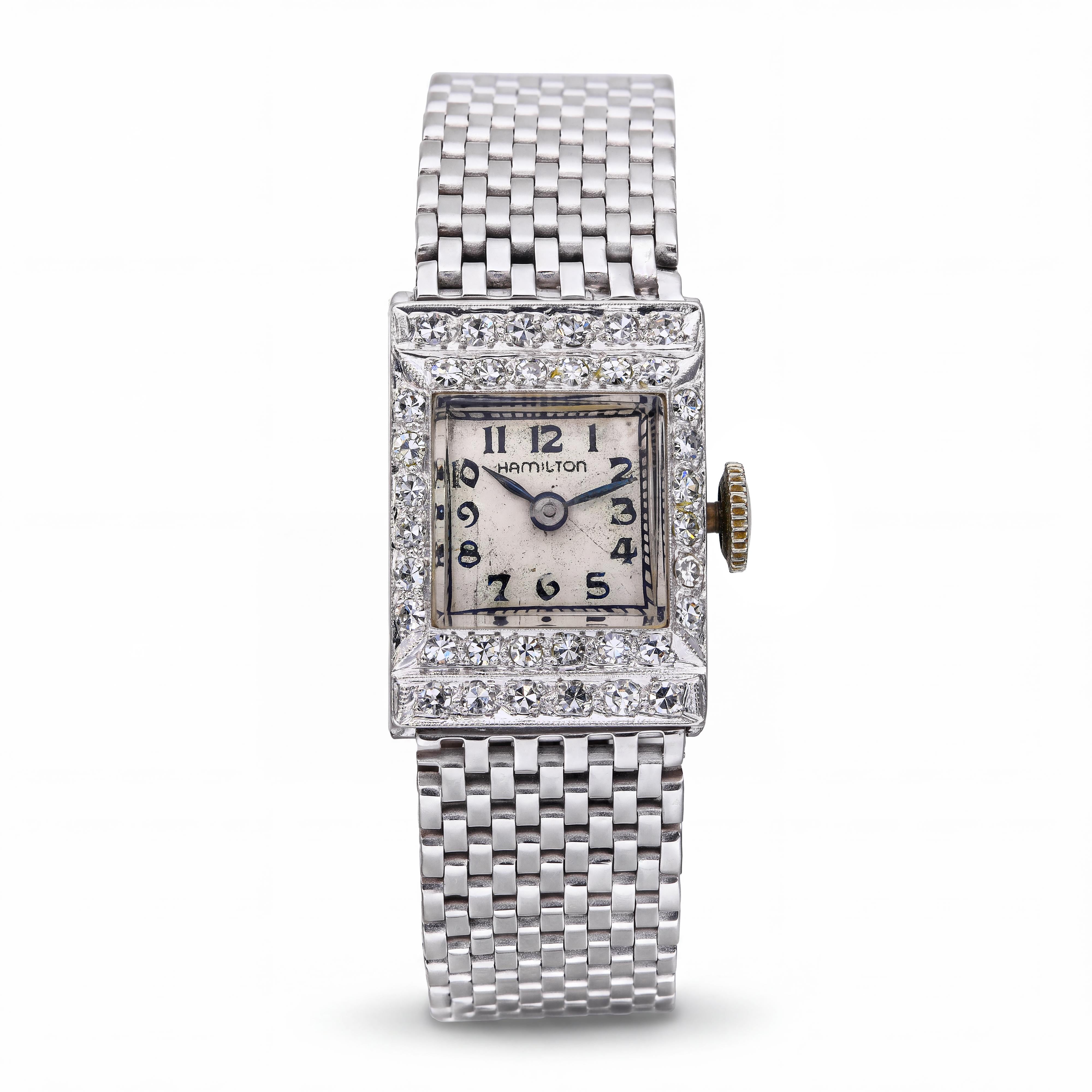 Antique Art Deco Hamilton Platinum and 14k Gold Diamond Women’s Watch