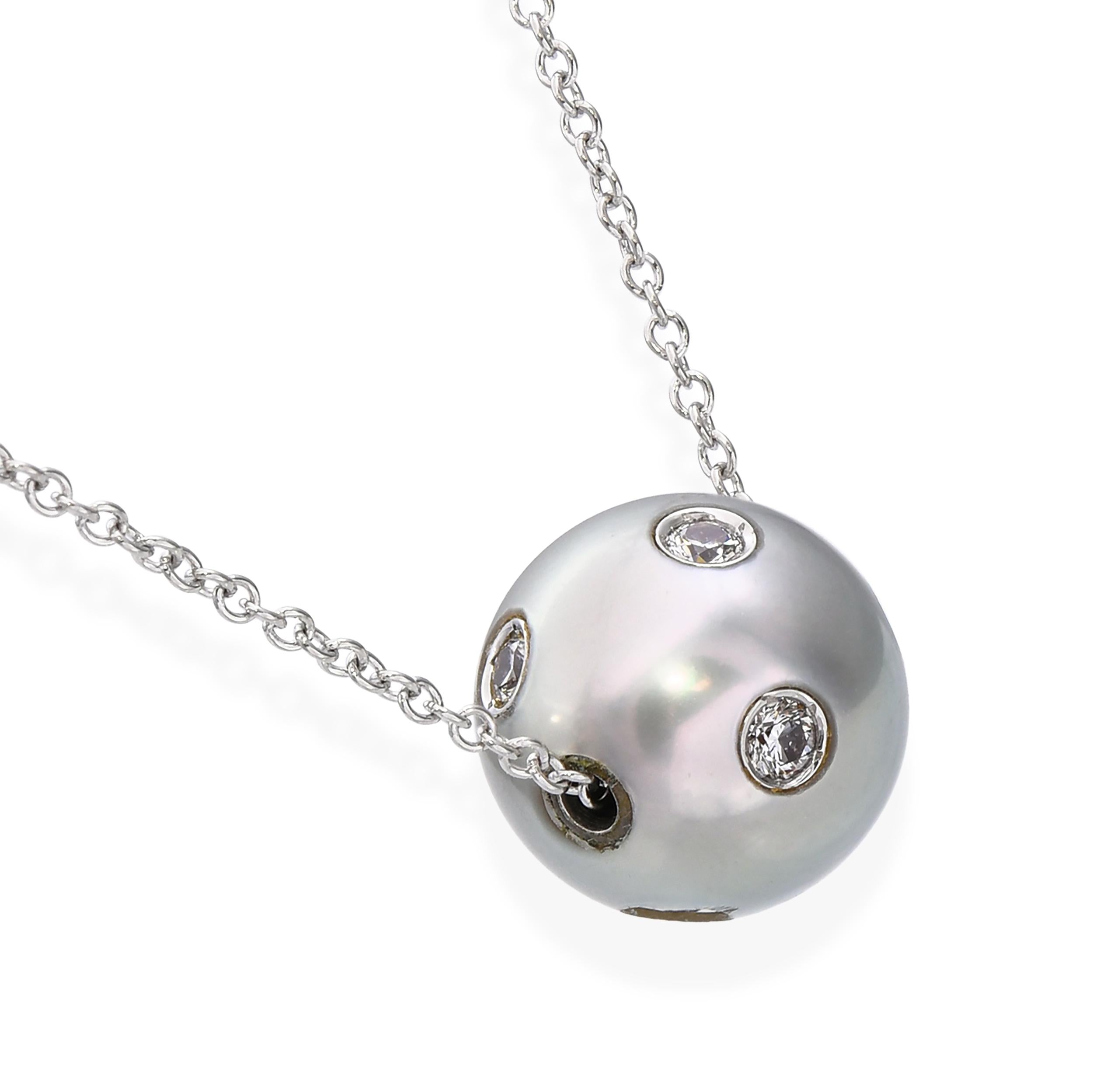 Platinum Pearl and Diamond Slider Pendant Necklace