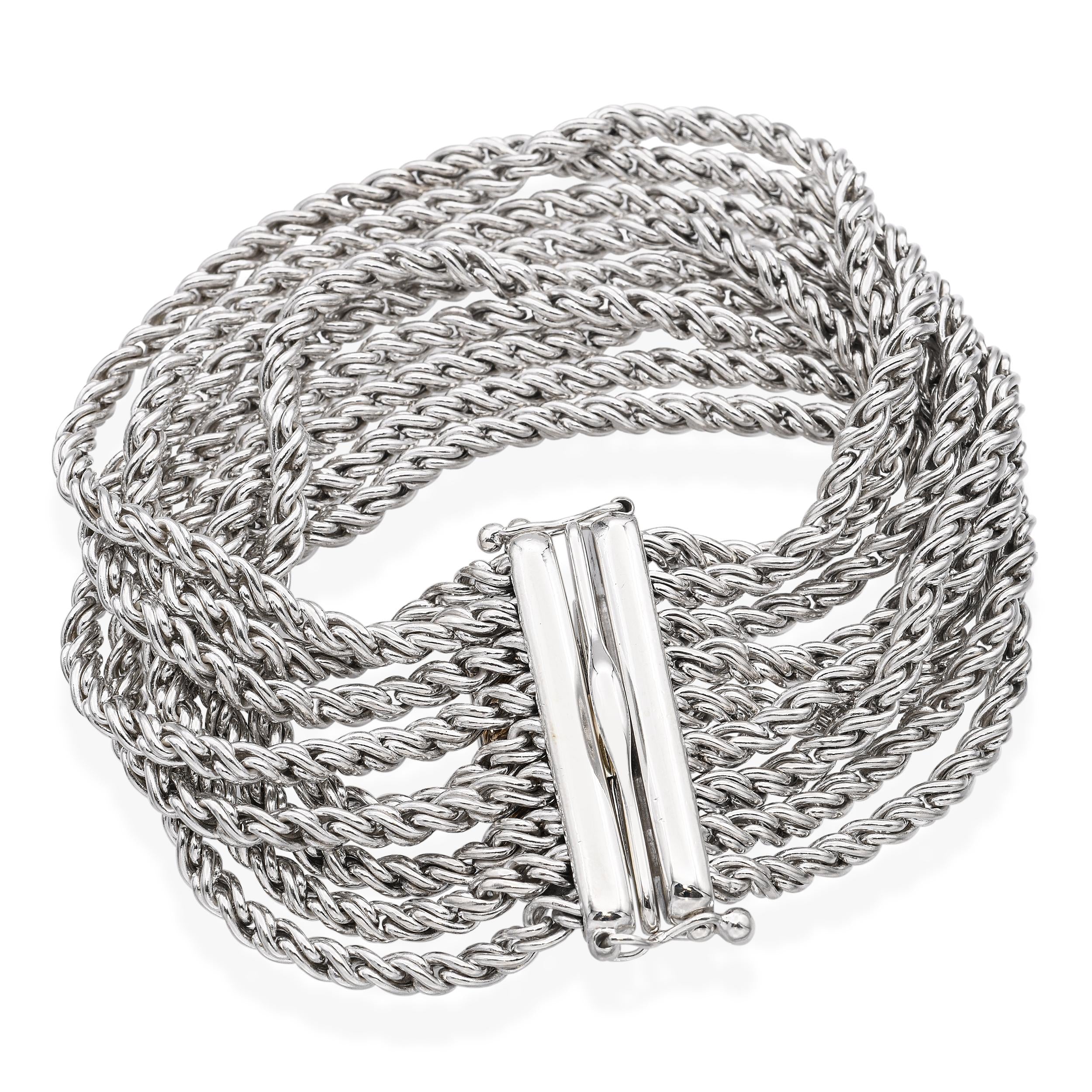 Tiffany & Co Sterling Silver and 14k Clasp Cable Rope Link Bracelet