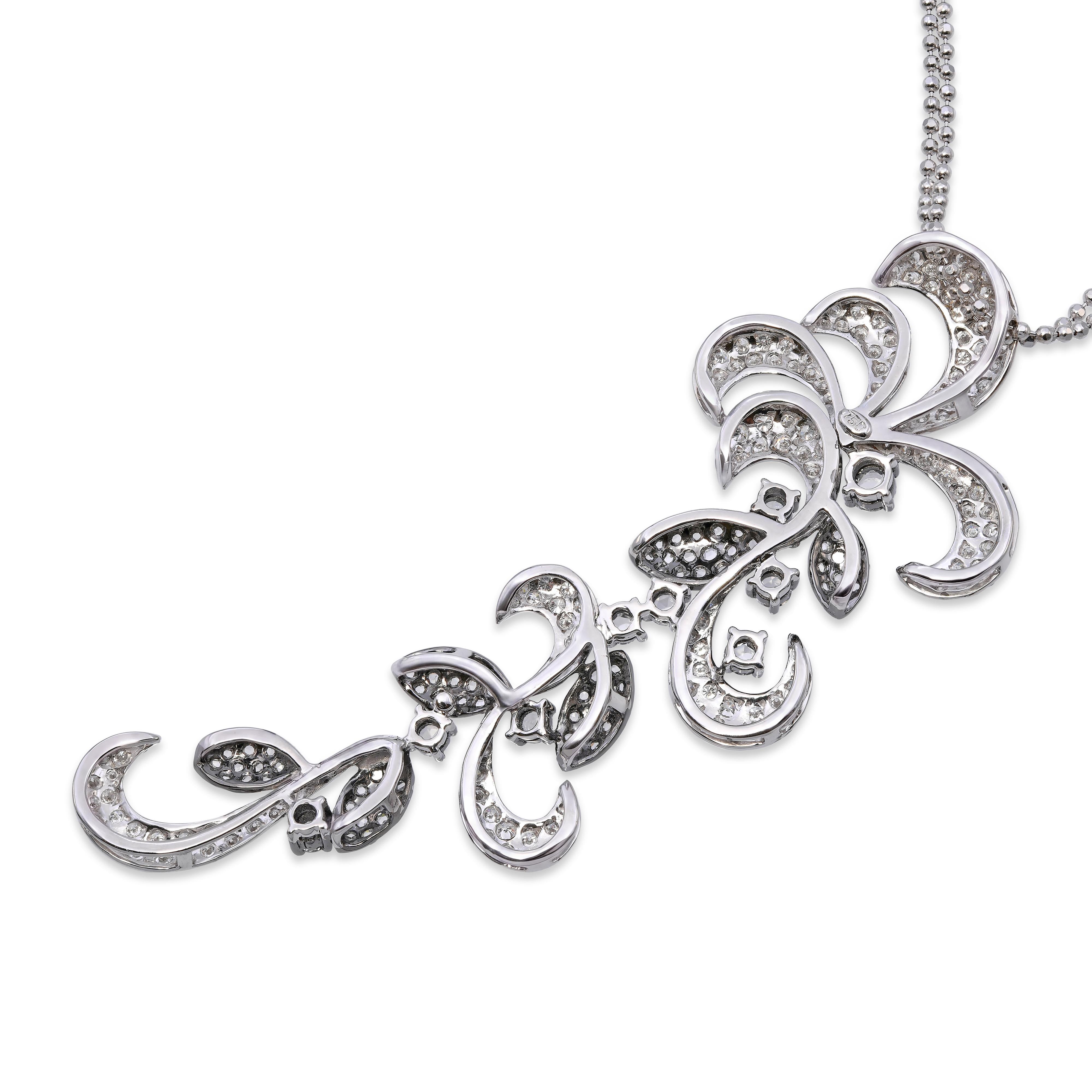 18k White Gold 3.56tcw Diamond Pave Floral Motif Pendant Necklace