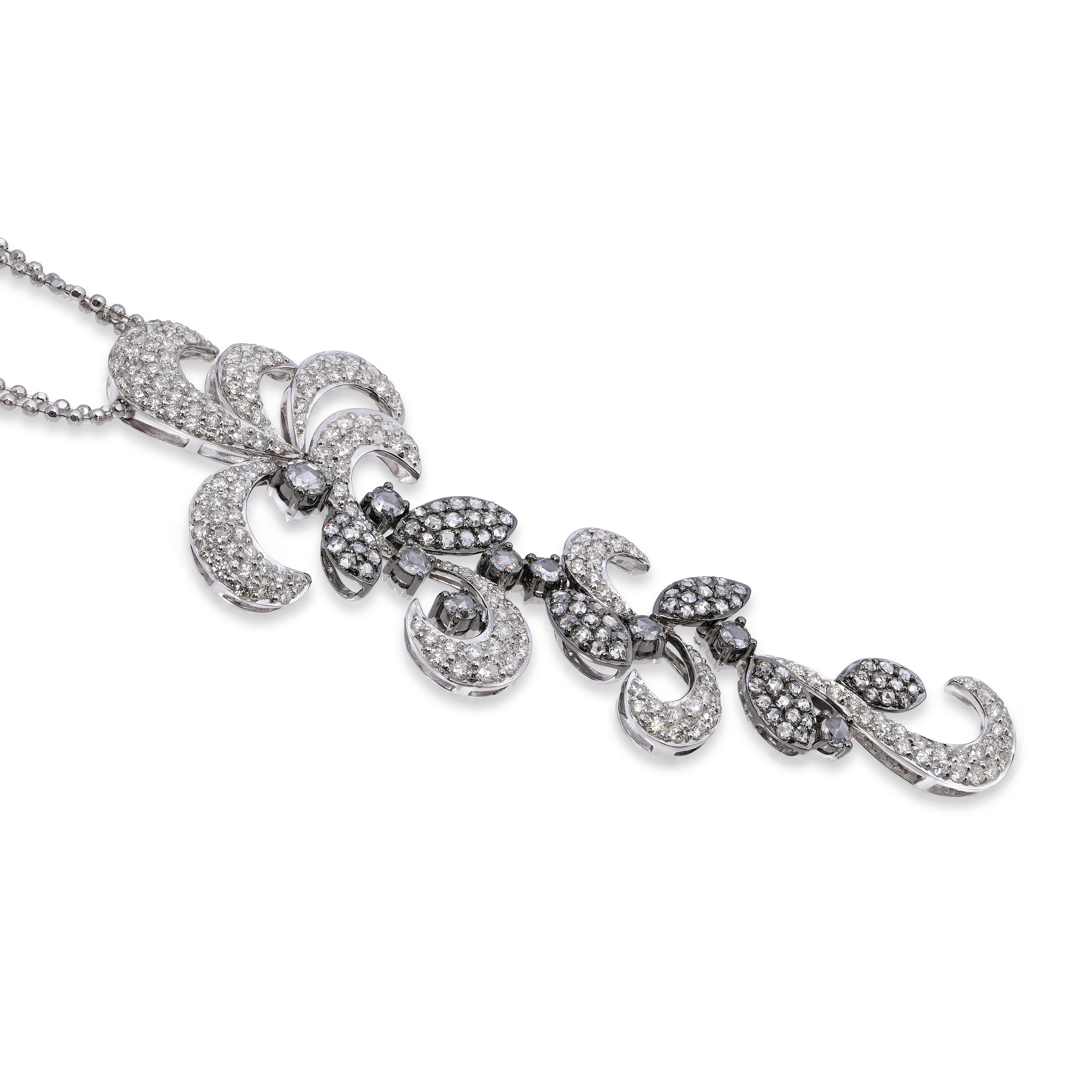 18k White Gold 3.56tcw Diamond Pave Floral Motif Pendant Necklace