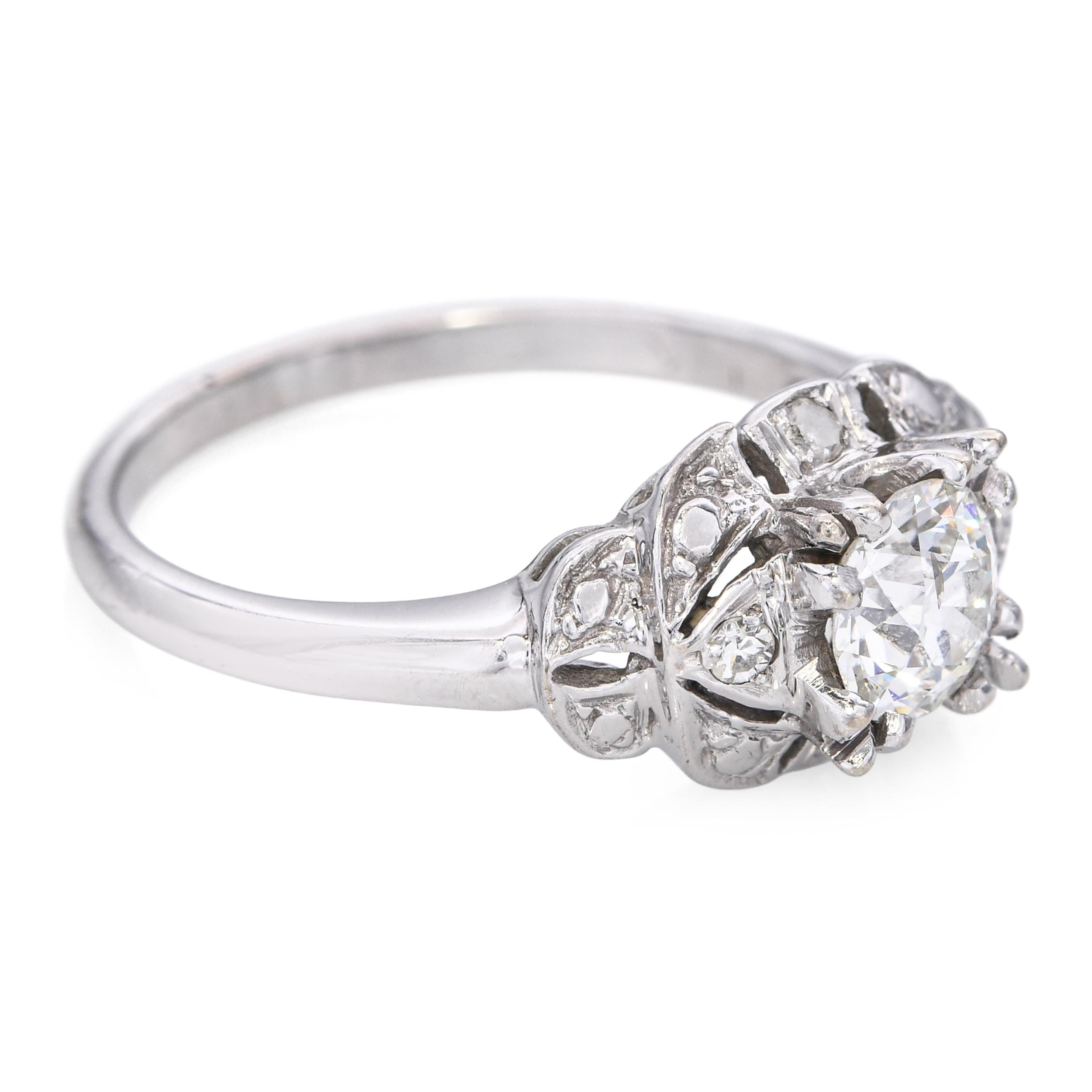 Vintage 14k White Gold 0.76tcw Old Euro Diamond Ring