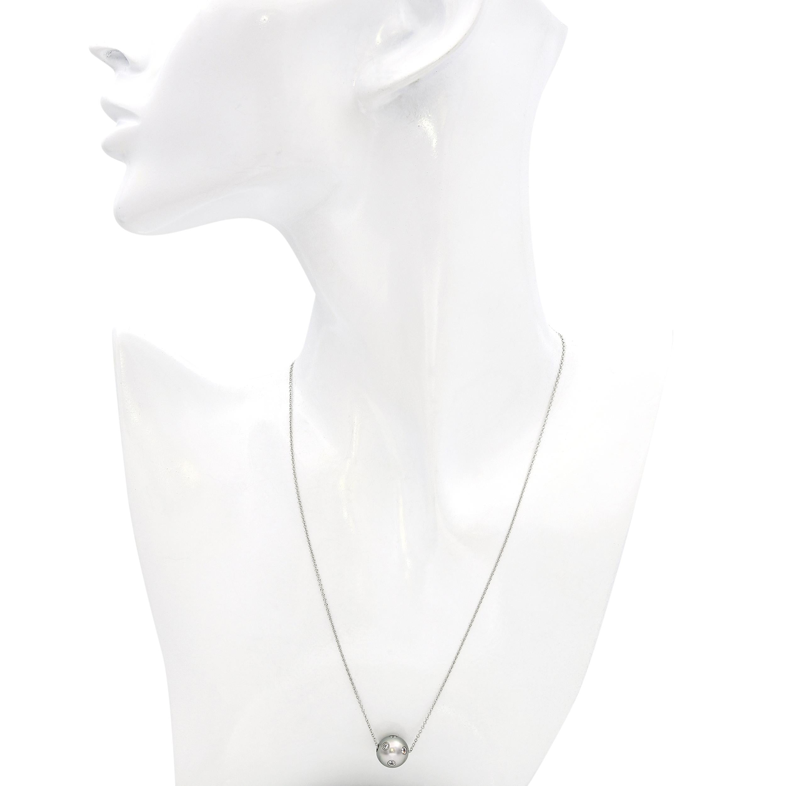 Platinum Pearl and Diamond Slider Pendant Necklace