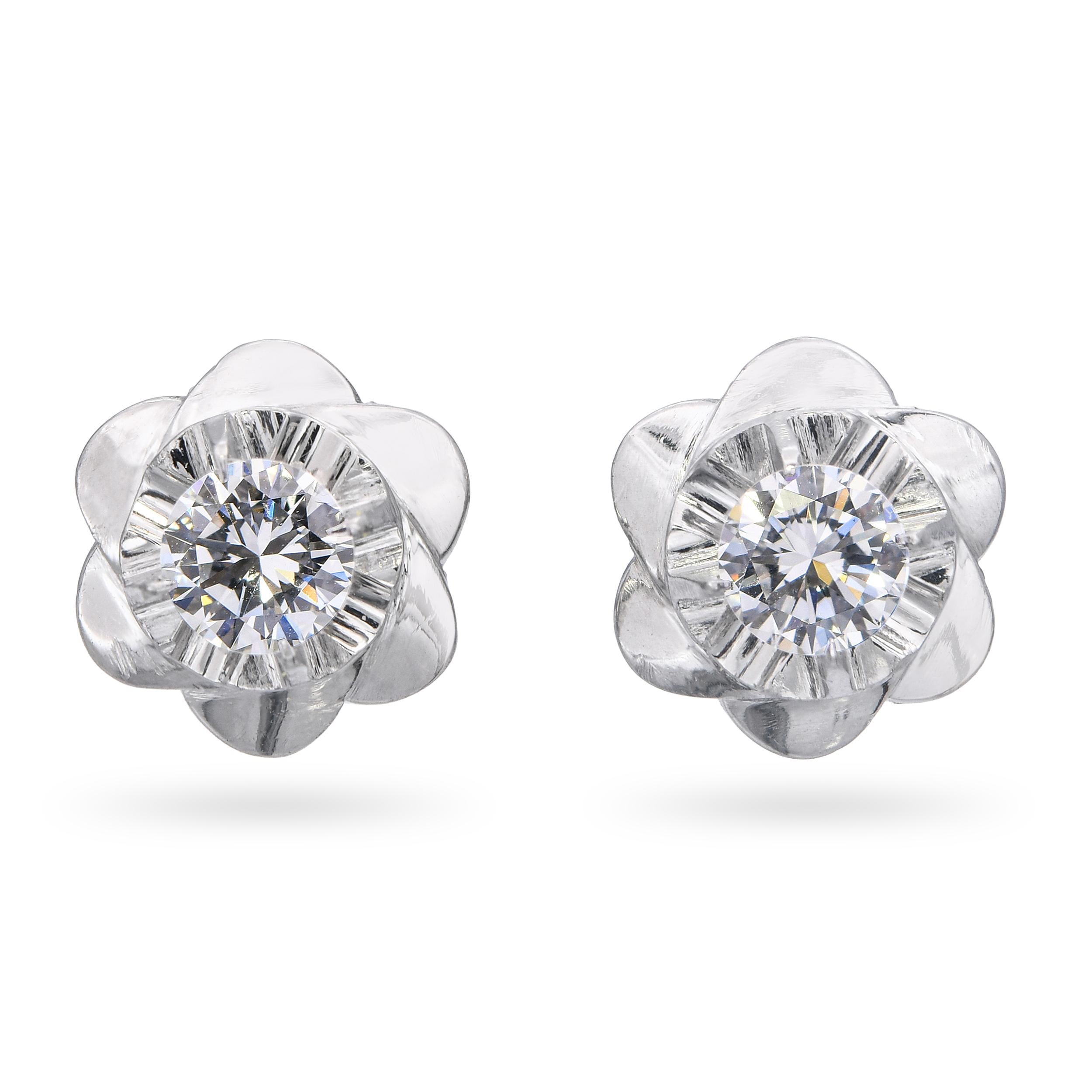 Vintage Stainless Steel 0.60tcw J Si1 Diamond Screw Back Earrings