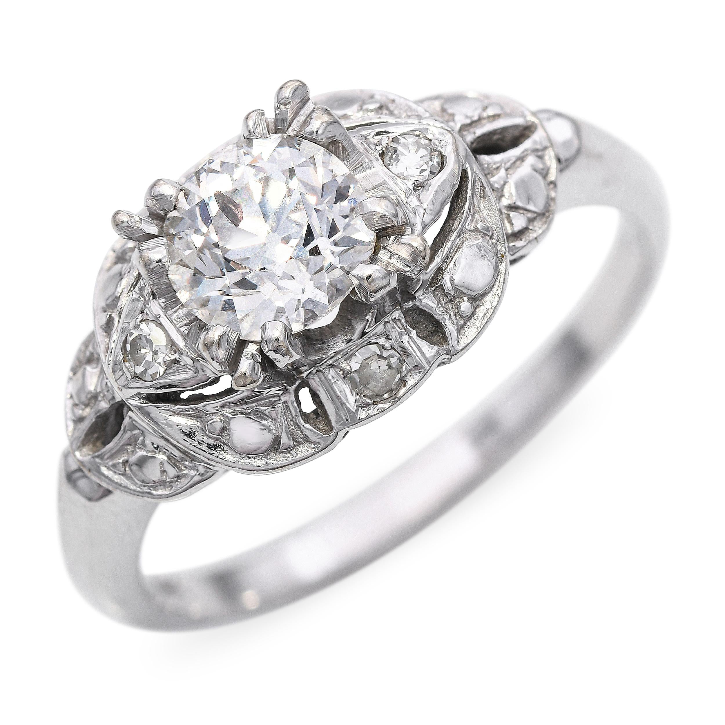 Vintage 14k White Gold 0.76tcw Old Euro Diamond Ring