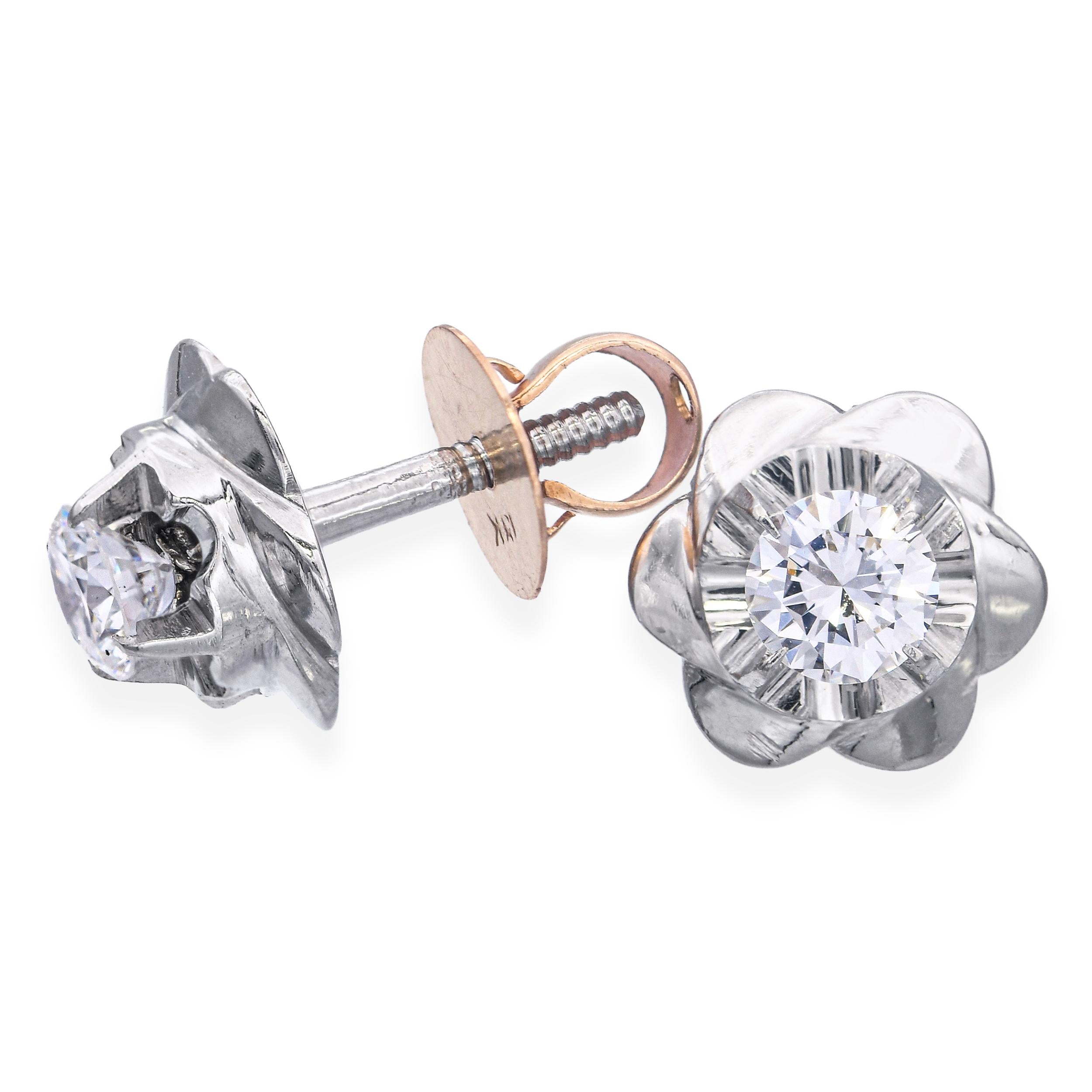 Vintage Stainless Steel 0.60tcw J Si1 Diamond Screw Back Earrings