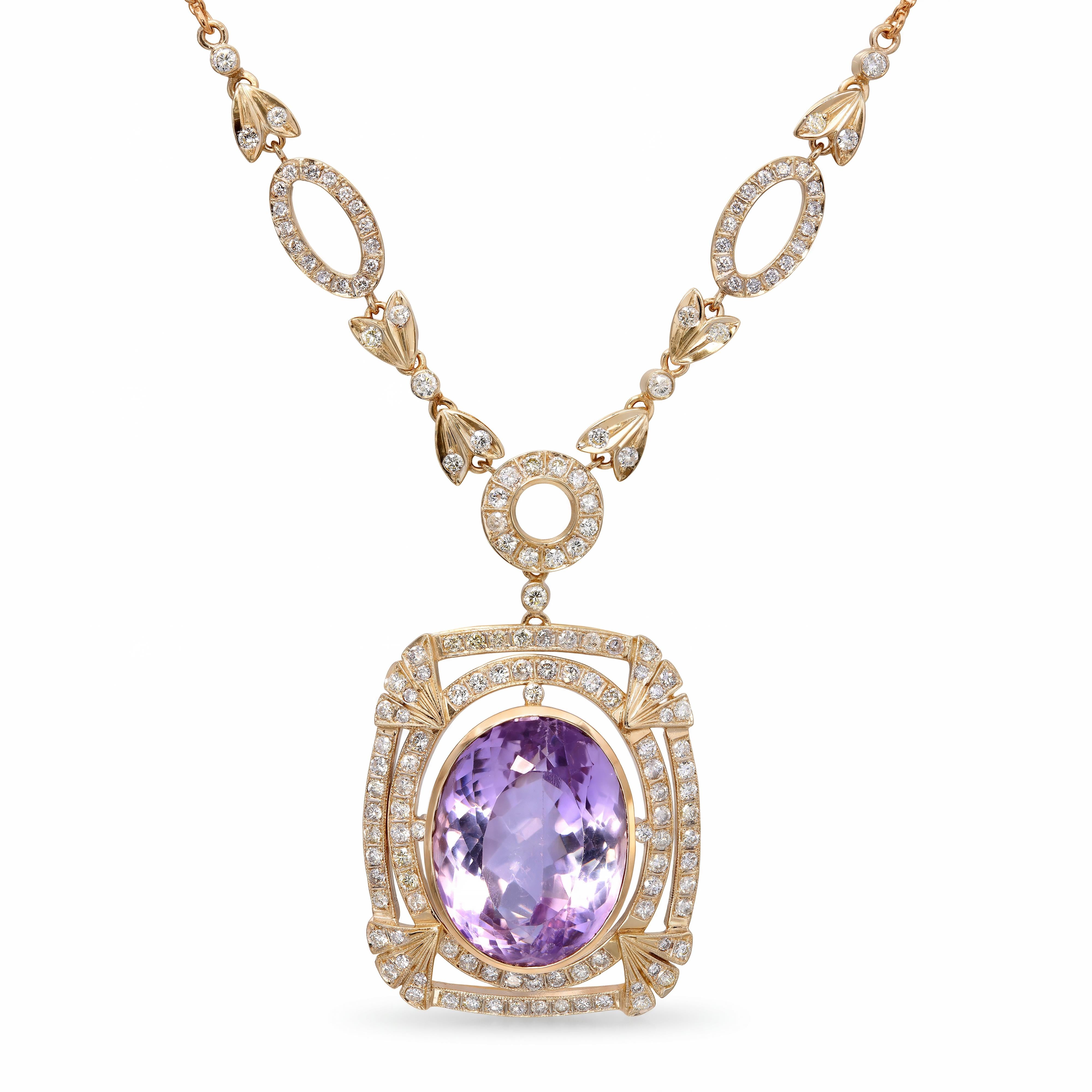 Vintage 18k Yellow Gold 39.23ct Amethyst and 2.41tcw Diamond Necklace