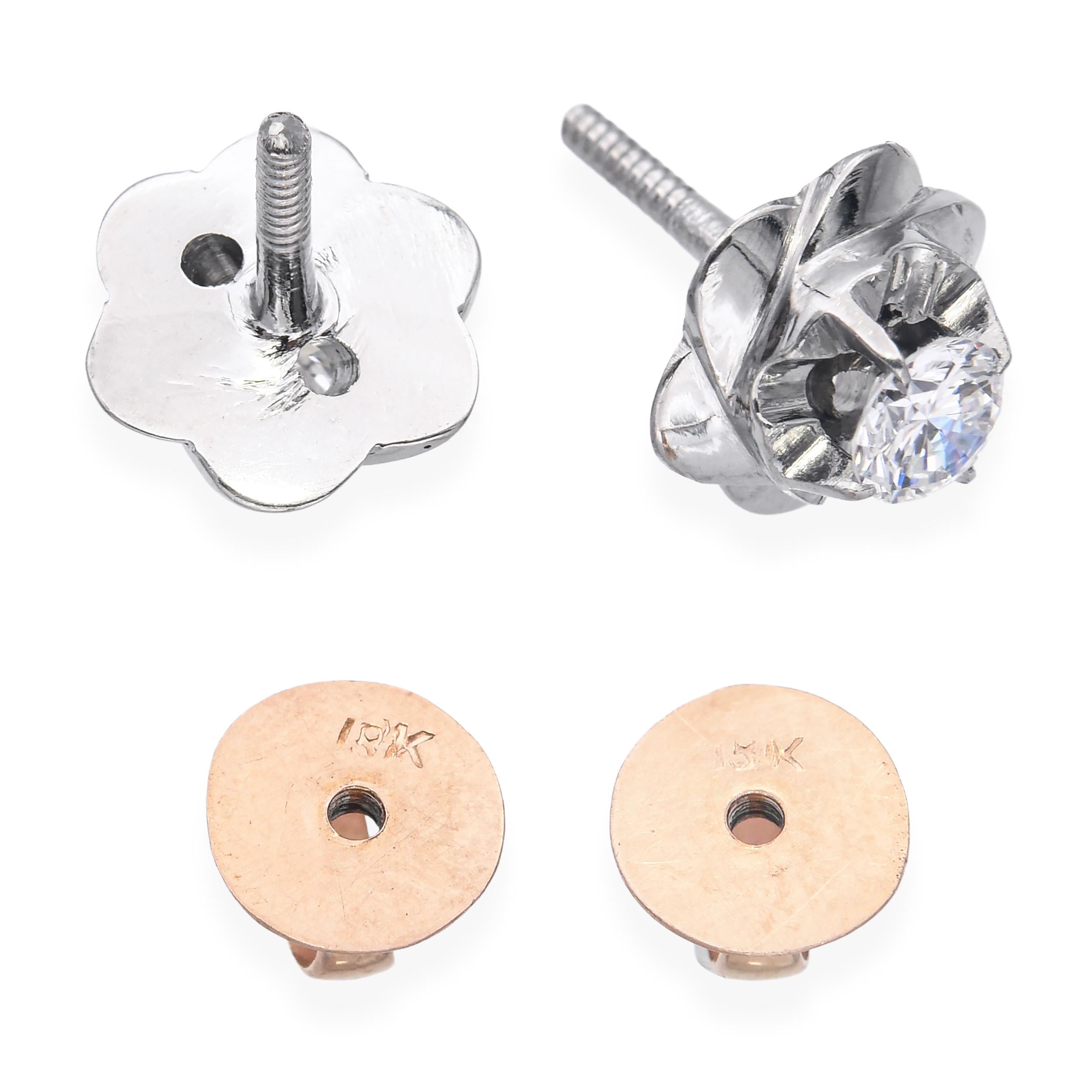 Vintage Stainless Steel 0.60tcw J Si1 Diamond Screw Back Earrings