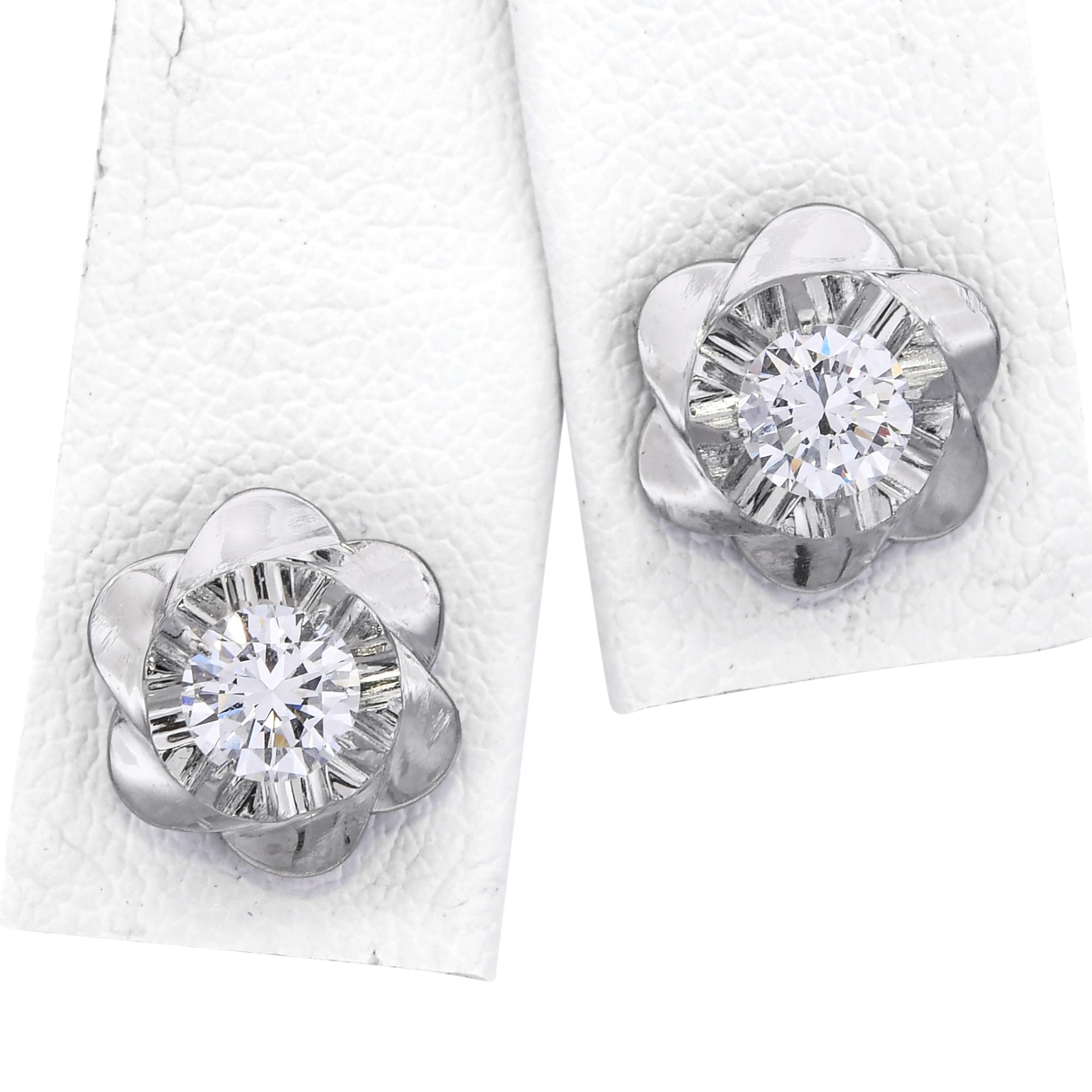 Vintage Stainless Steel 0.60tcw J Si1 Diamond Screw Back Earrings