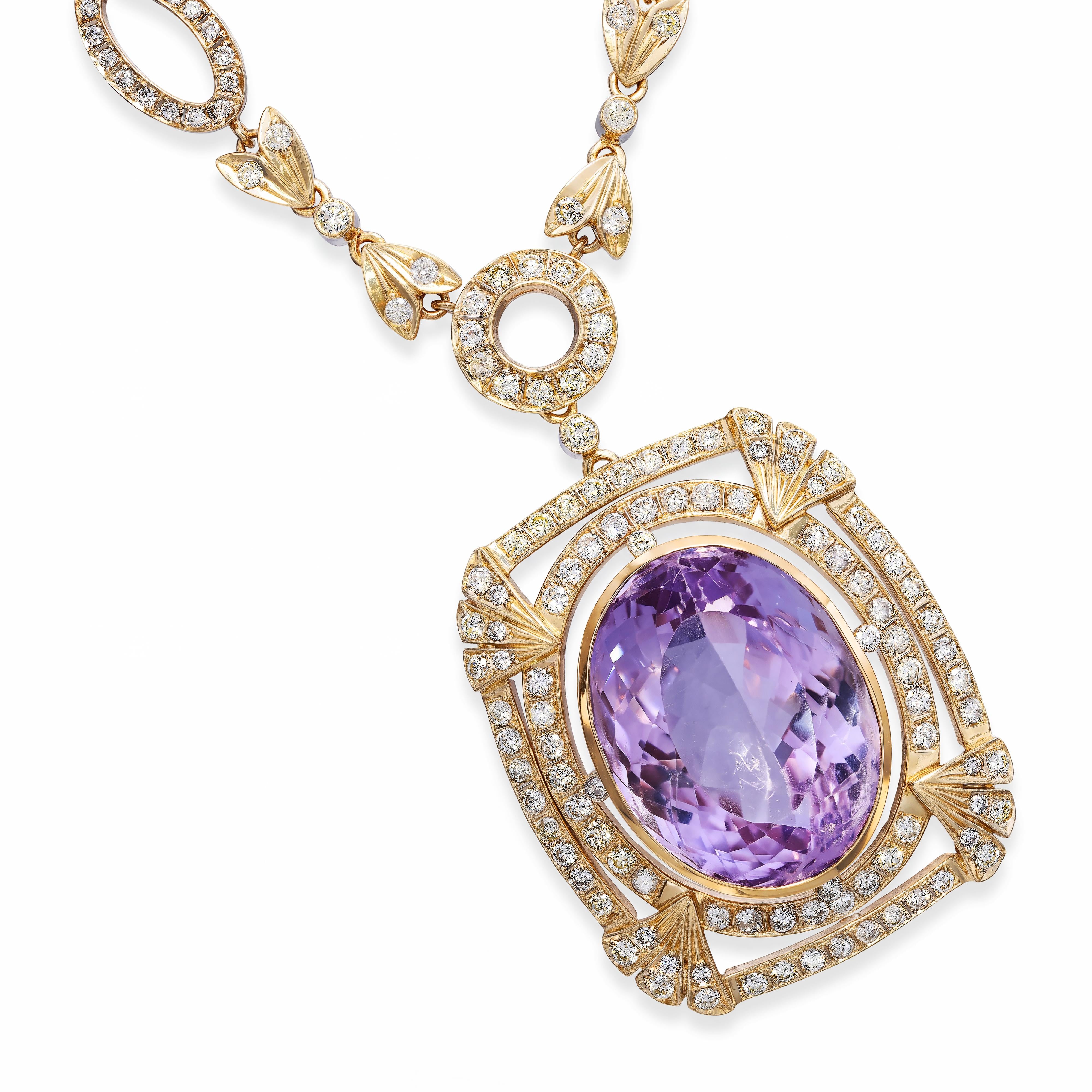 Vintage 18k Yellow Gold 39.23ct Amethyst and 2.41tcw Diamond Necklace