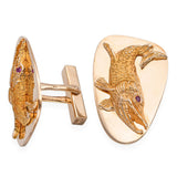 Vintage Tiffany & Co. 14k Yellow Gold and Ruby Muskellunge Fish Cufflinks