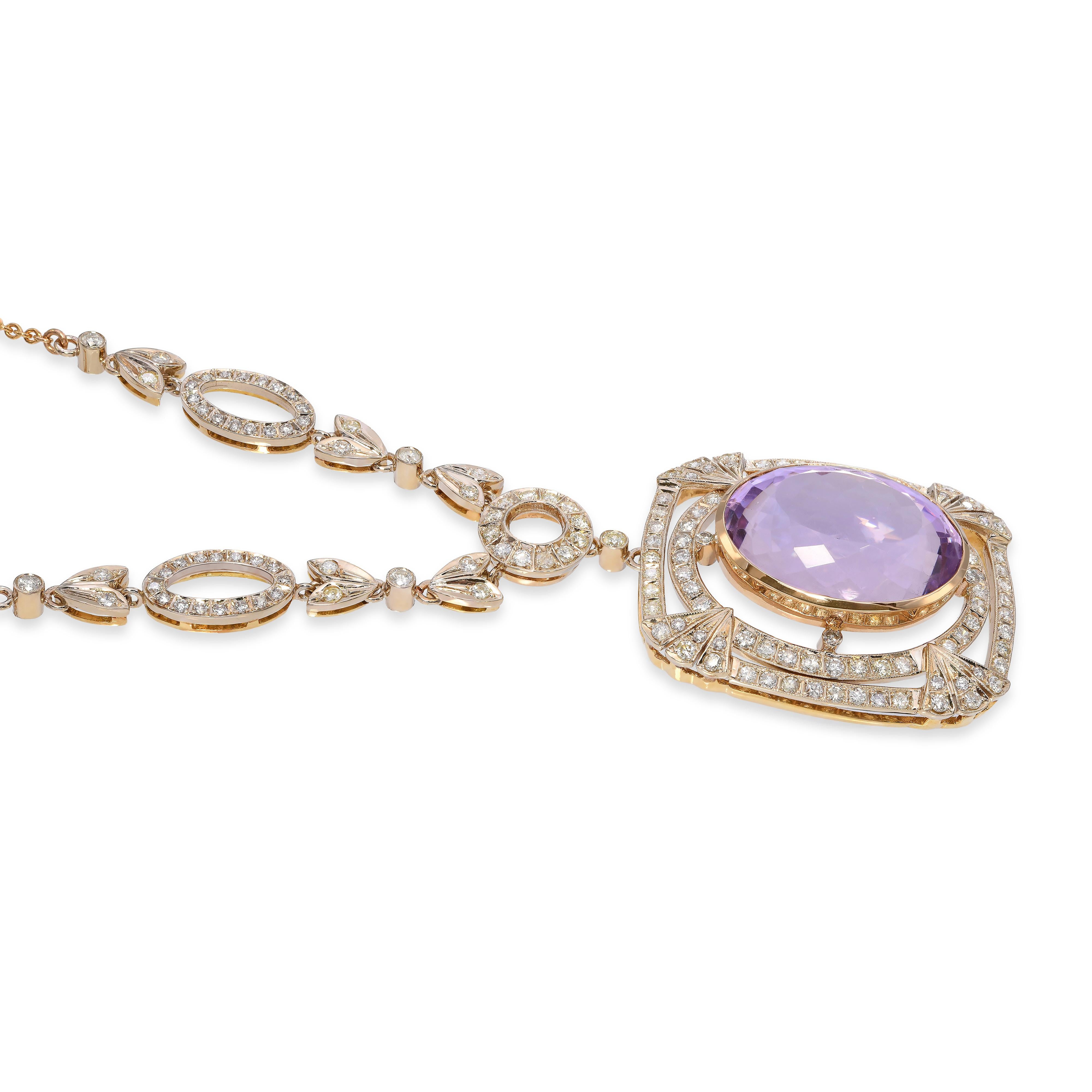 Vintage 18k Yellow Gold 39.23ct Amethyst and 2.41tcw Diamond Necklace