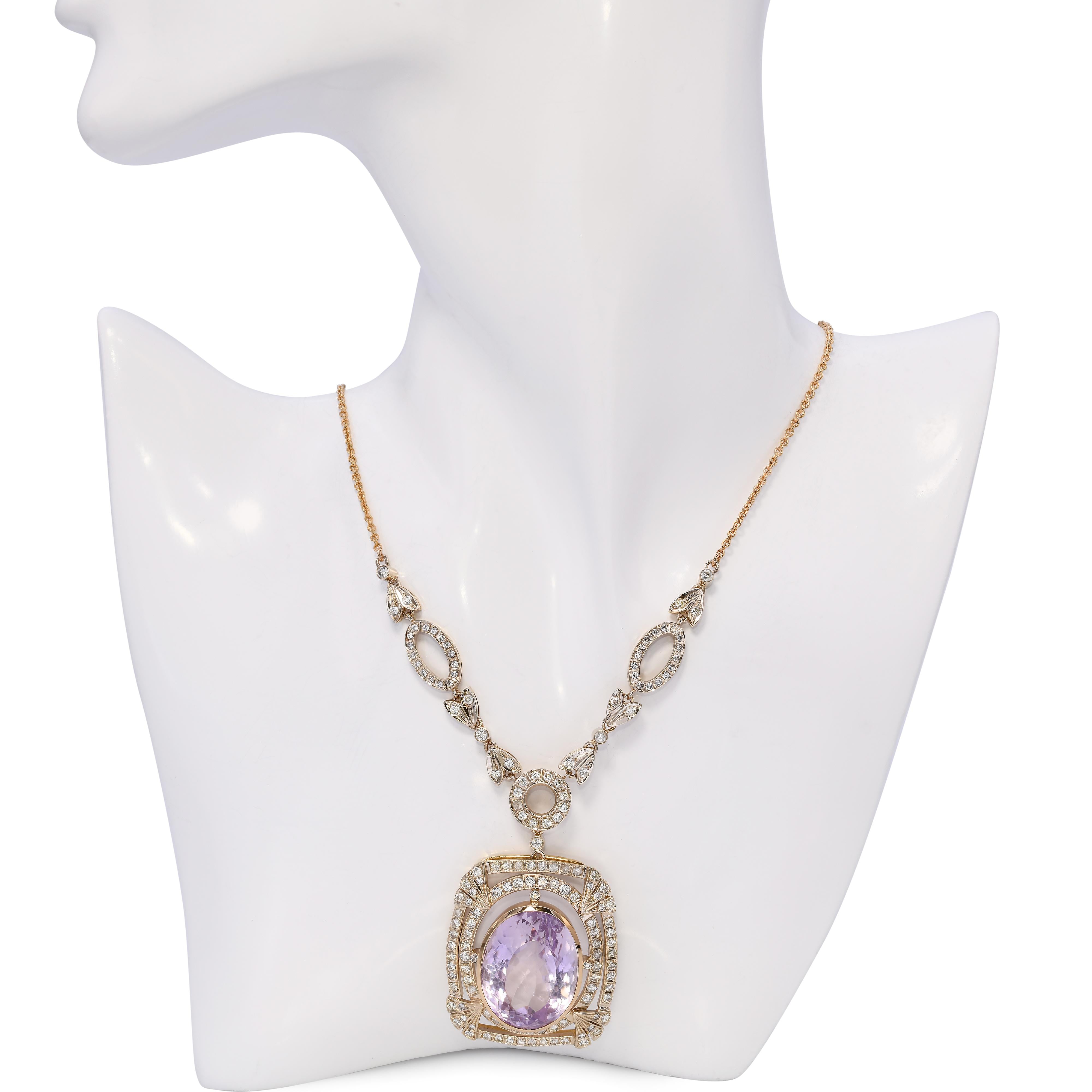 Vintage 18k Yellow Gold 39.23ct Amethyst and 2.41tcw Diamond Necklace