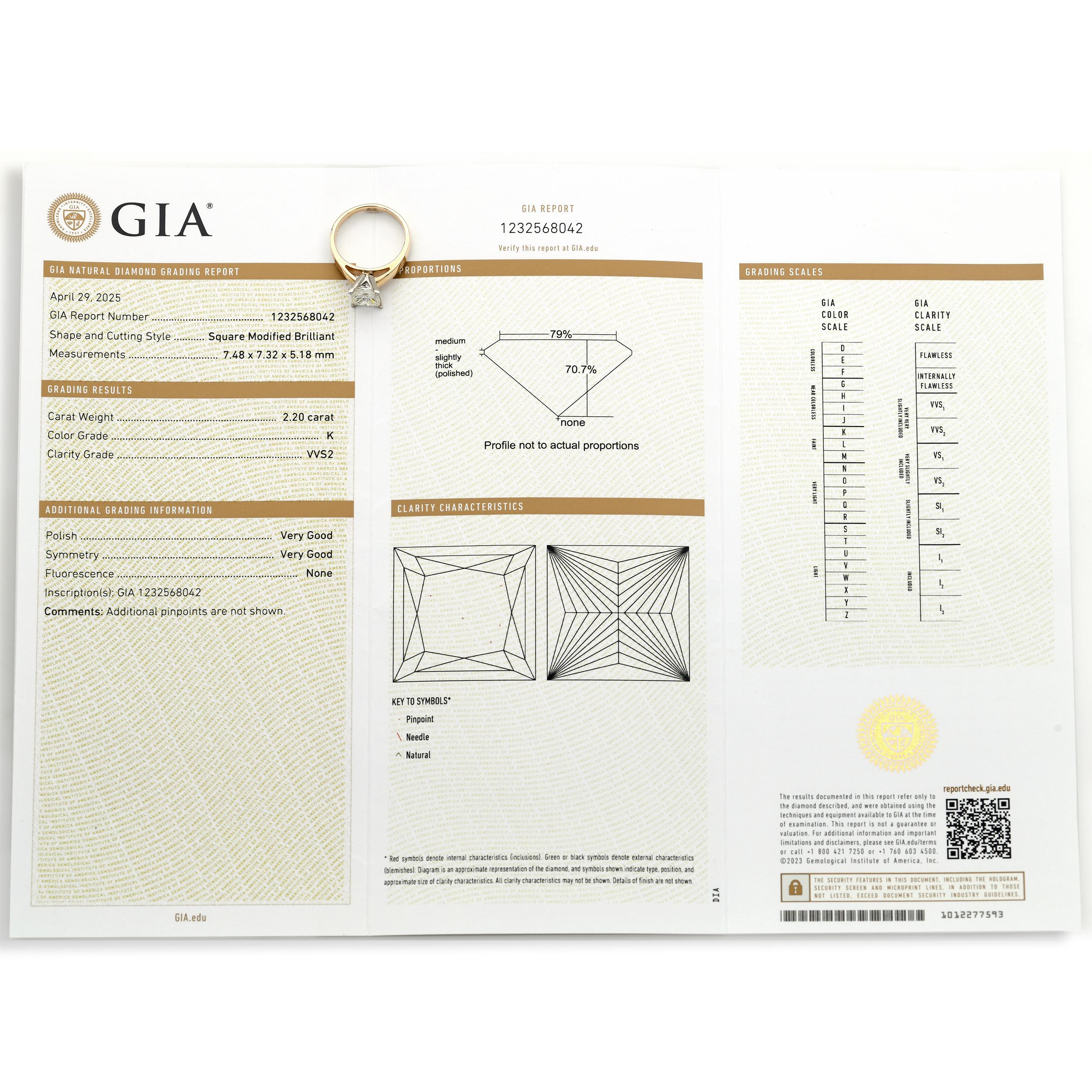 14k Yellow Gold 2.2ct K VVS2 Diamond Engagement Ring GIA