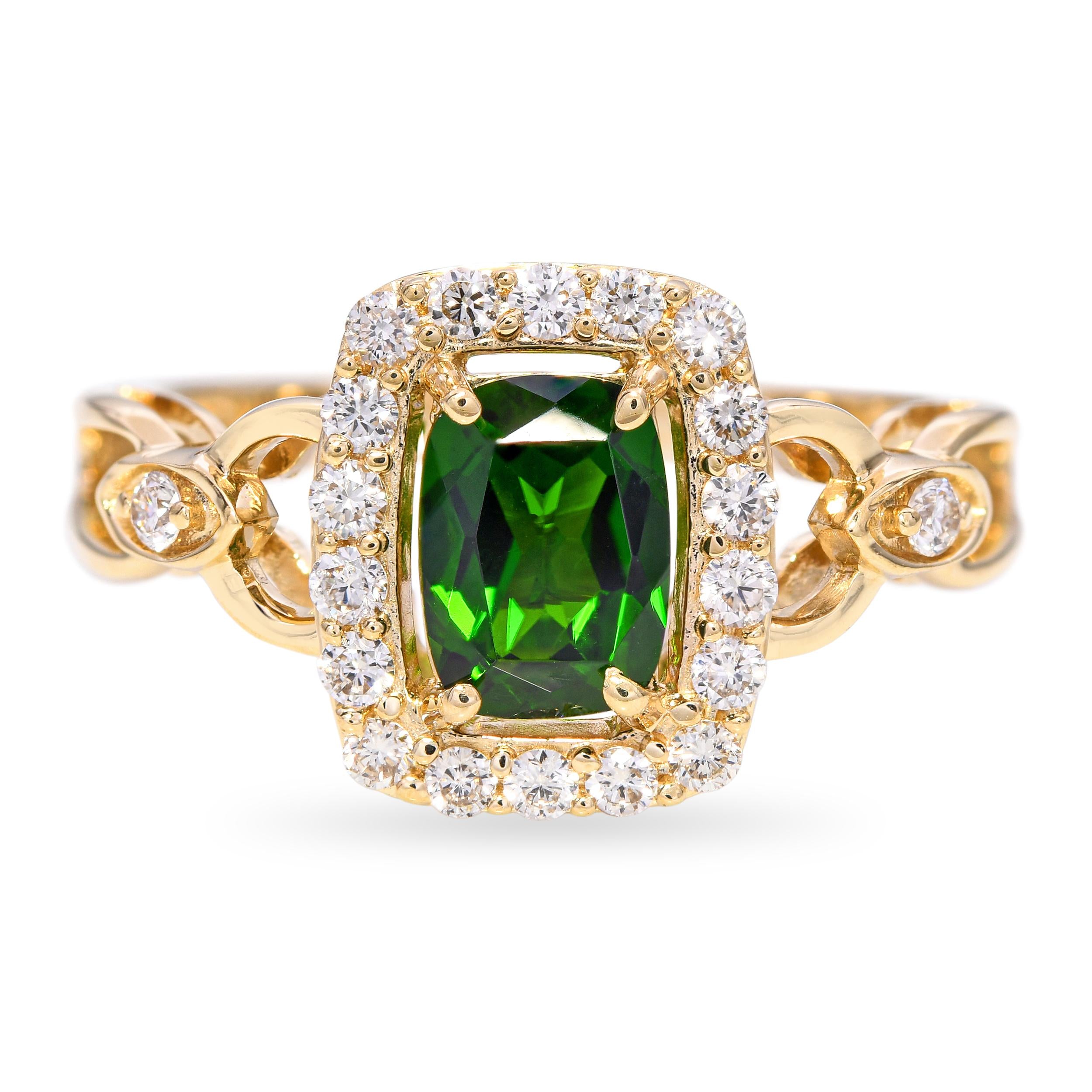 LeVain 14k Yellow Gold Chrome Diopside and Diamond Ring
