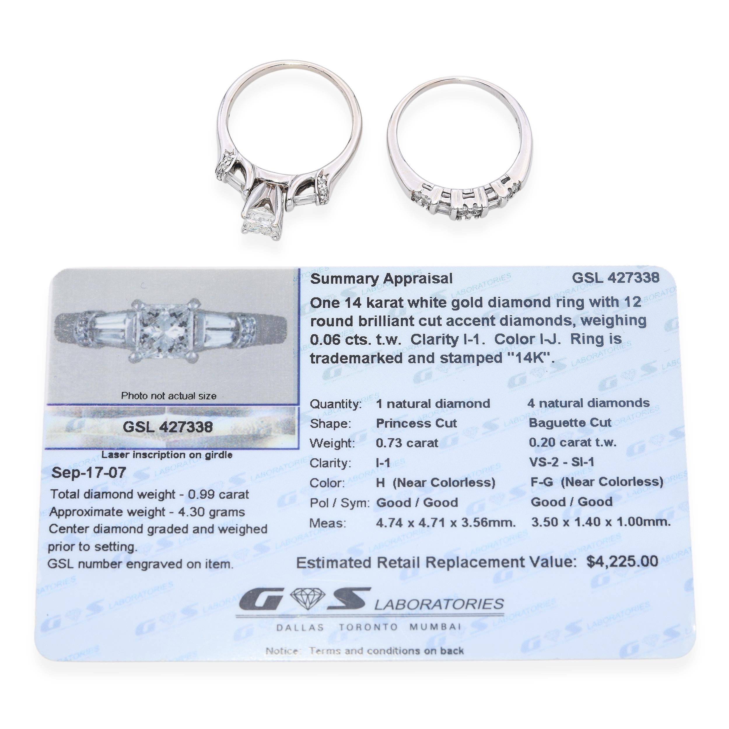 Vintage 14k White Gold 1.32tcw Diamond Engagement Ring Set