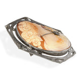 Antique 12k White Gold Lady With Diamond Necklace Cameo Brooch