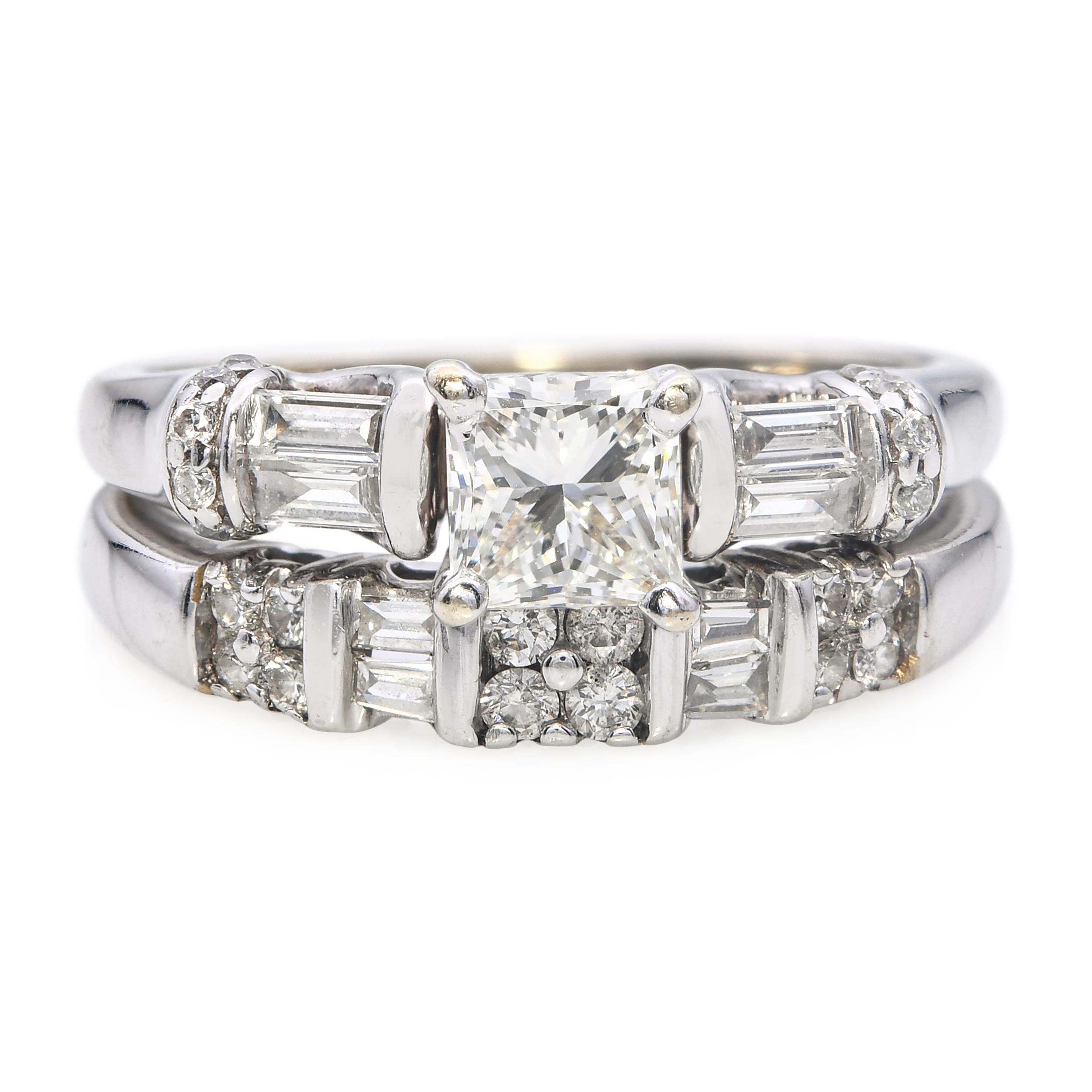 Vintage 14k White Gold 1.32tcw Diamond Engagement Ring Set