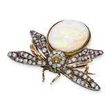 Antique Victorian 9k Yellow Gold 18.36ct Opal & Diamond Bee Brooch